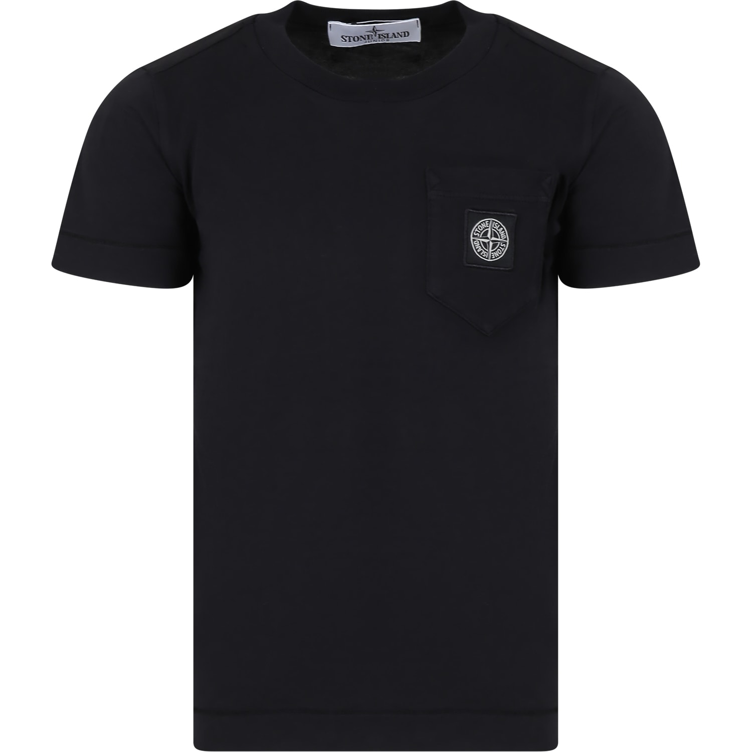 Stone Island Junior Black T-shirt For Boy With Logo