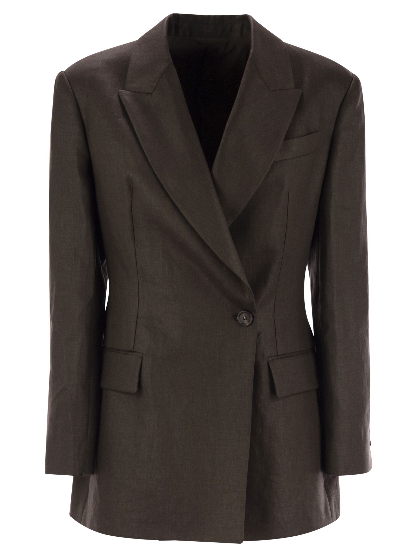 Brunello Cucinelli Shiny Linen Twill Jacket With Necklace