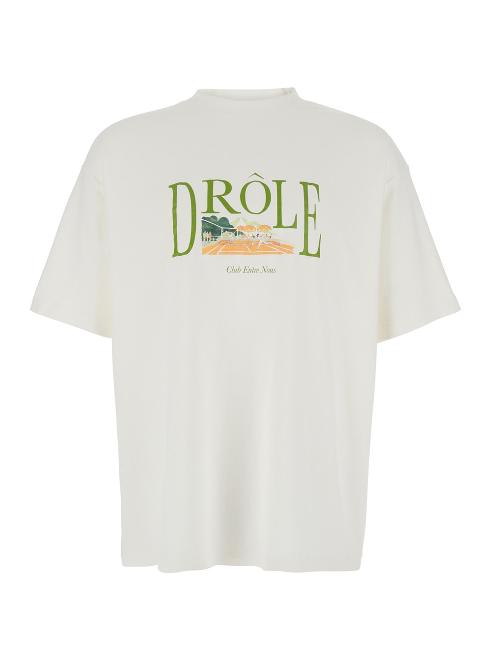 Drôle de Monsieur le T-shirt Tennis Court White Crewneck T-shirt With Maxi Print On The Front In Cotton Man