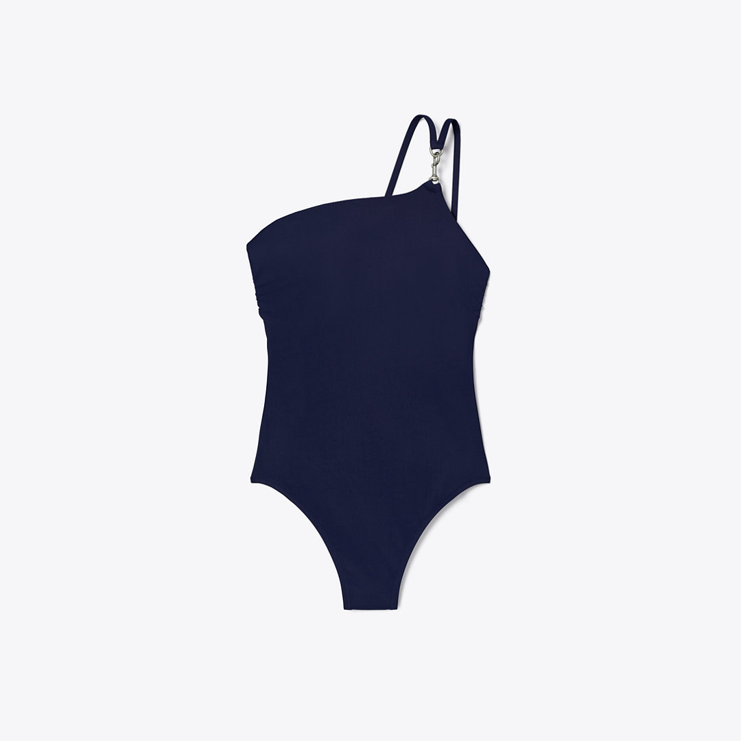 Tory Burch One-Shoulder Clip Swimsuit