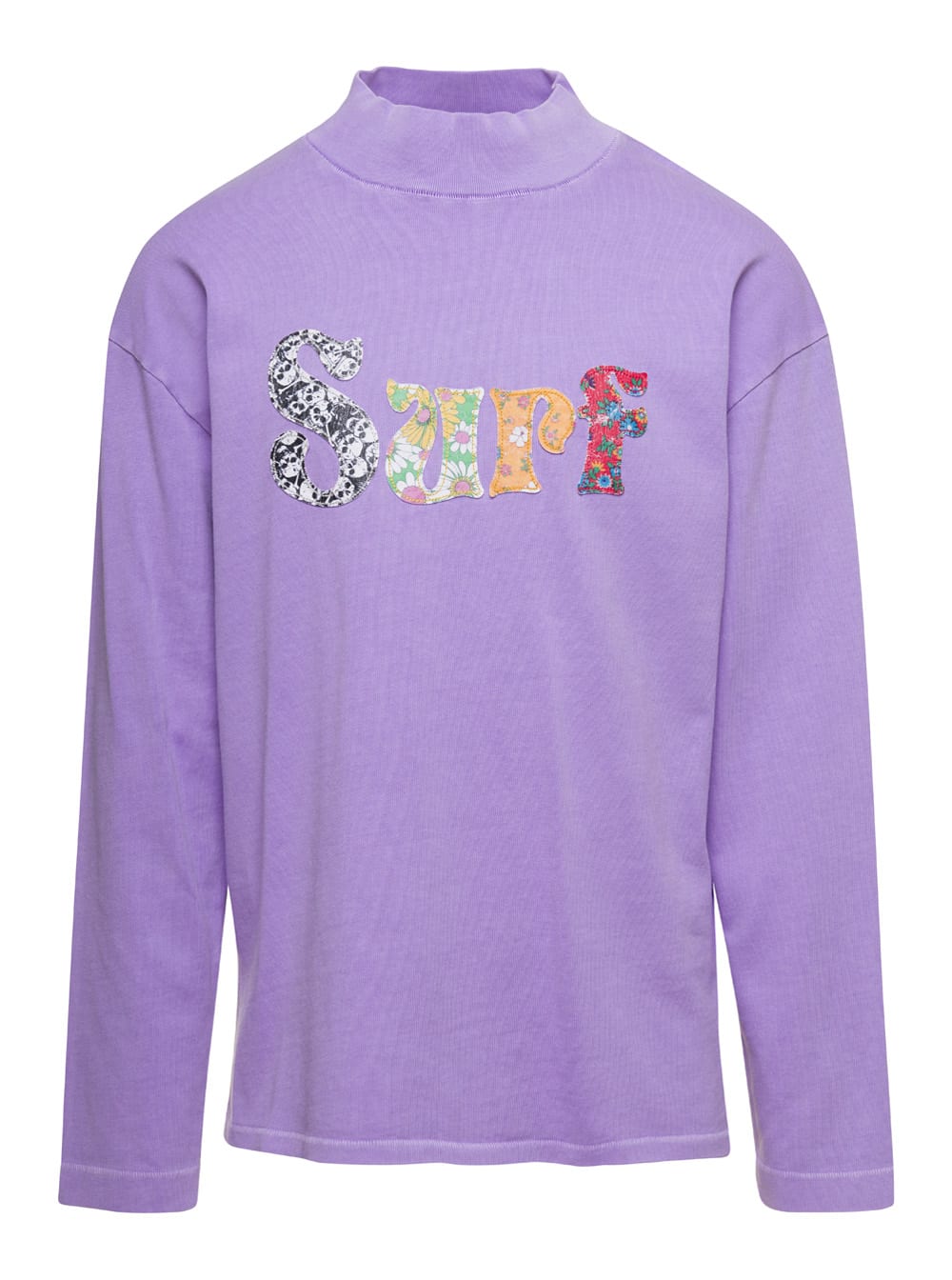 ERL Lilac Crewneck Pullover With Embroidered Motif In Cotton Unisex