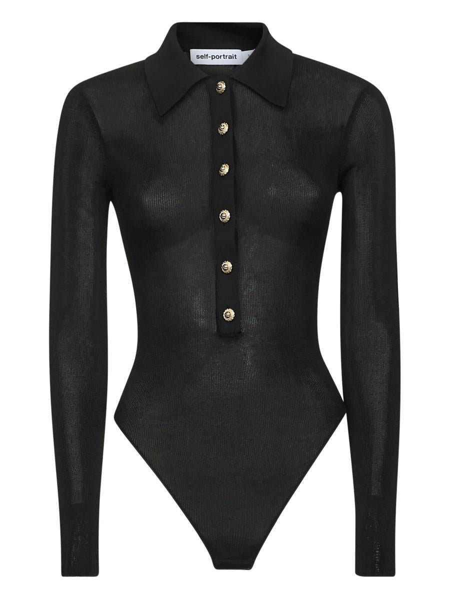 Self-Portrait Black Viscose Knit Bodysuit Clothing
