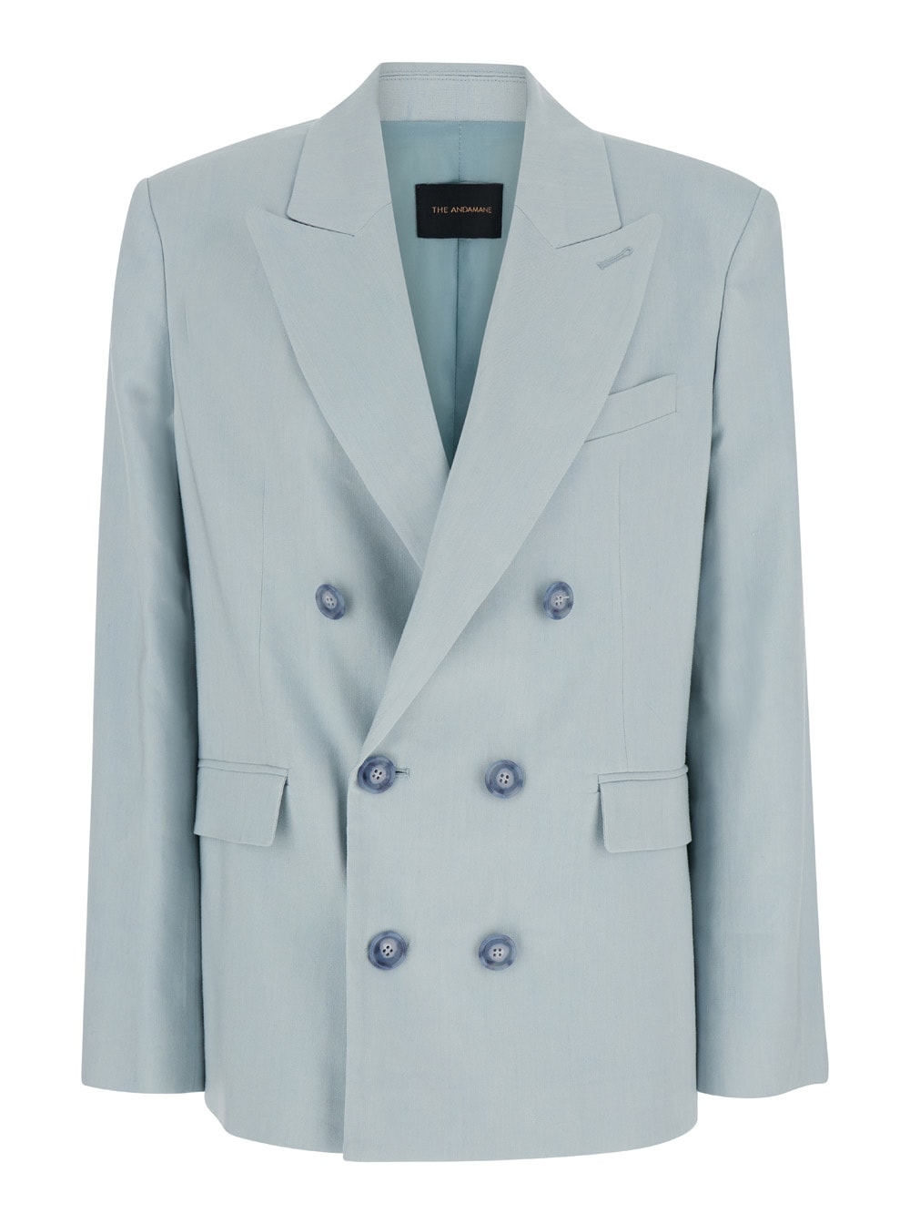 The Andamane Light Blue Single-breasted Blazer In Linen Stretch Woman