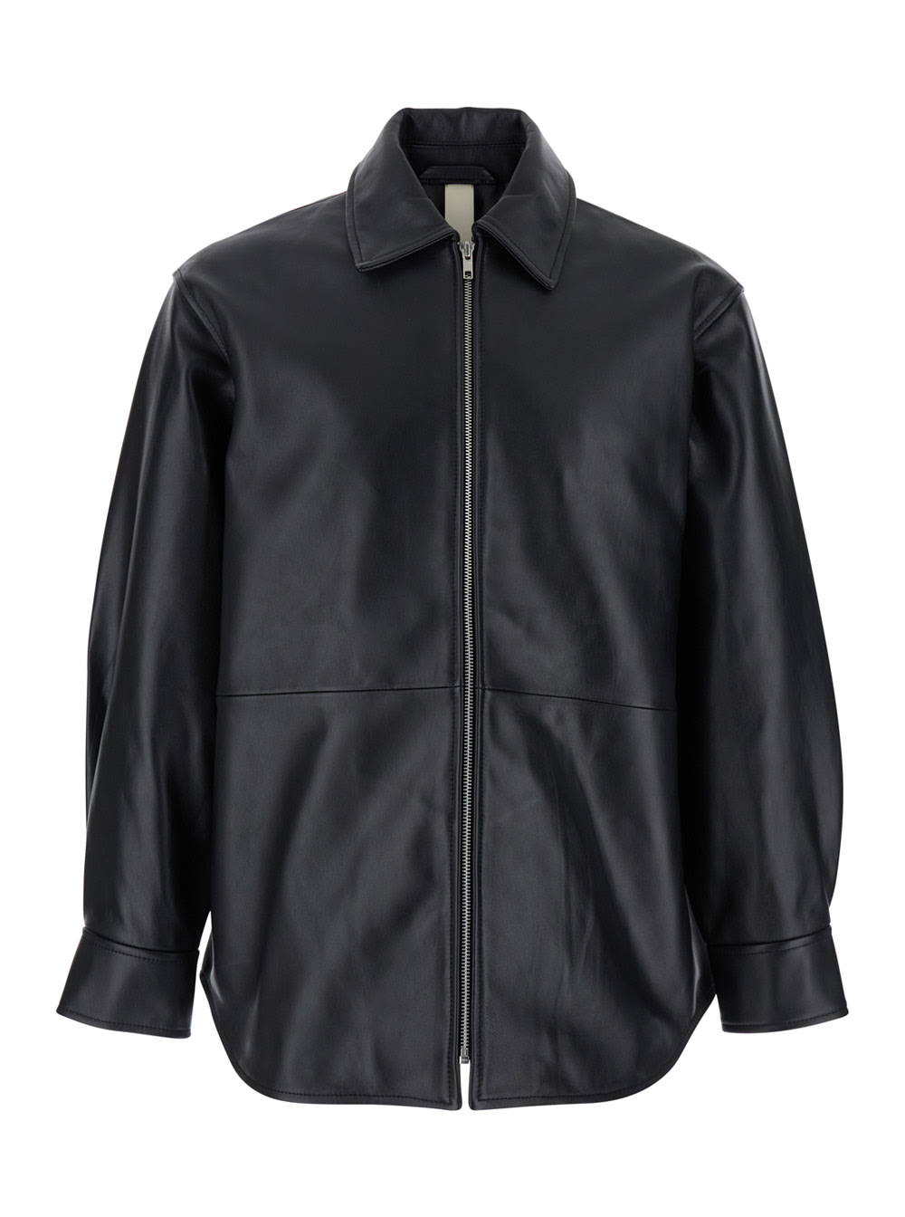 Sunflower Black Jacket With Classic Collar And Dropped Shoulders In Leather Man