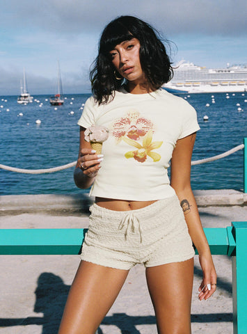 Pinup Broderie Micro Shorts Cream