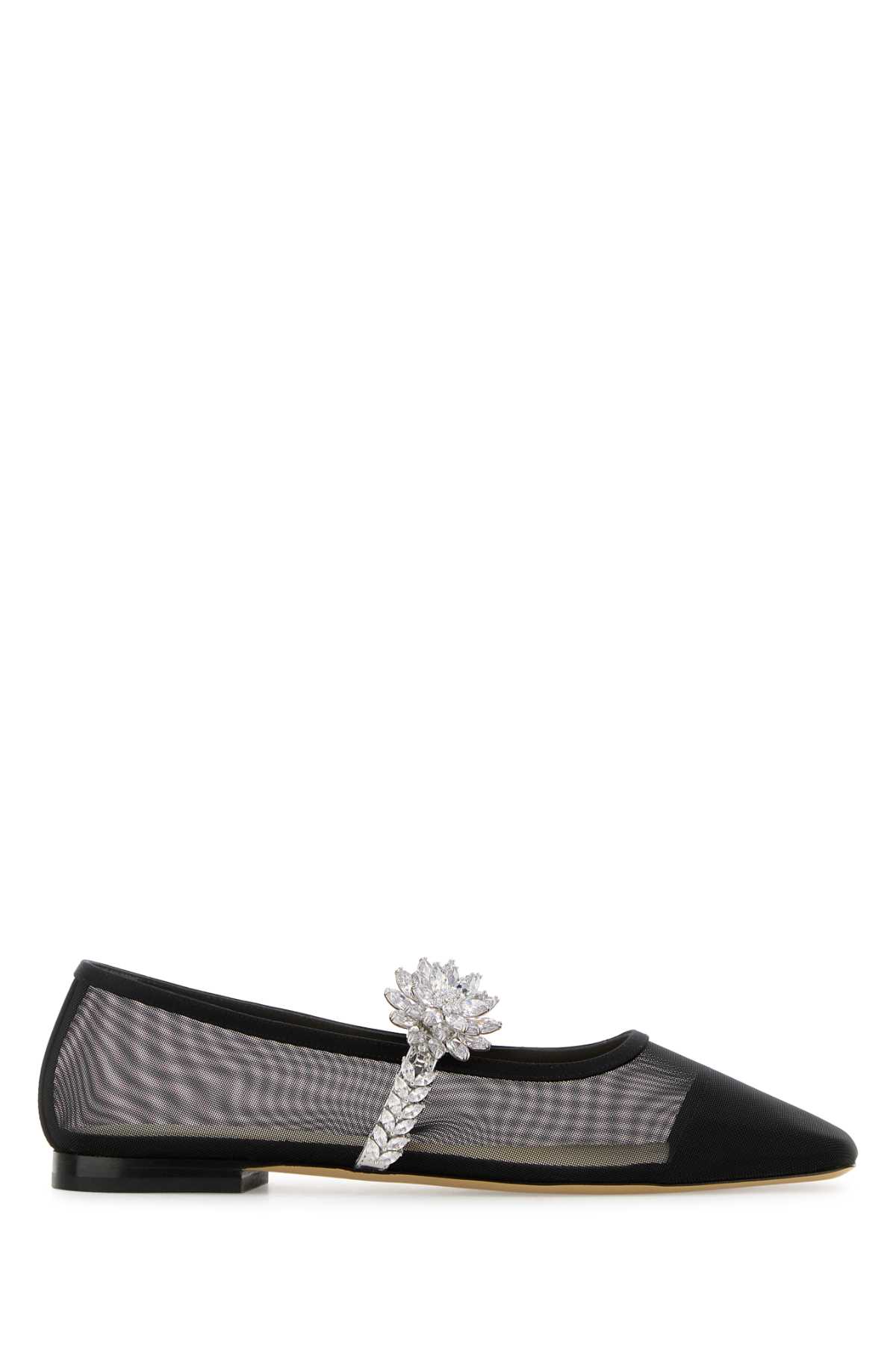 Mach & Mach Black Mesh Lotus Ballerinas