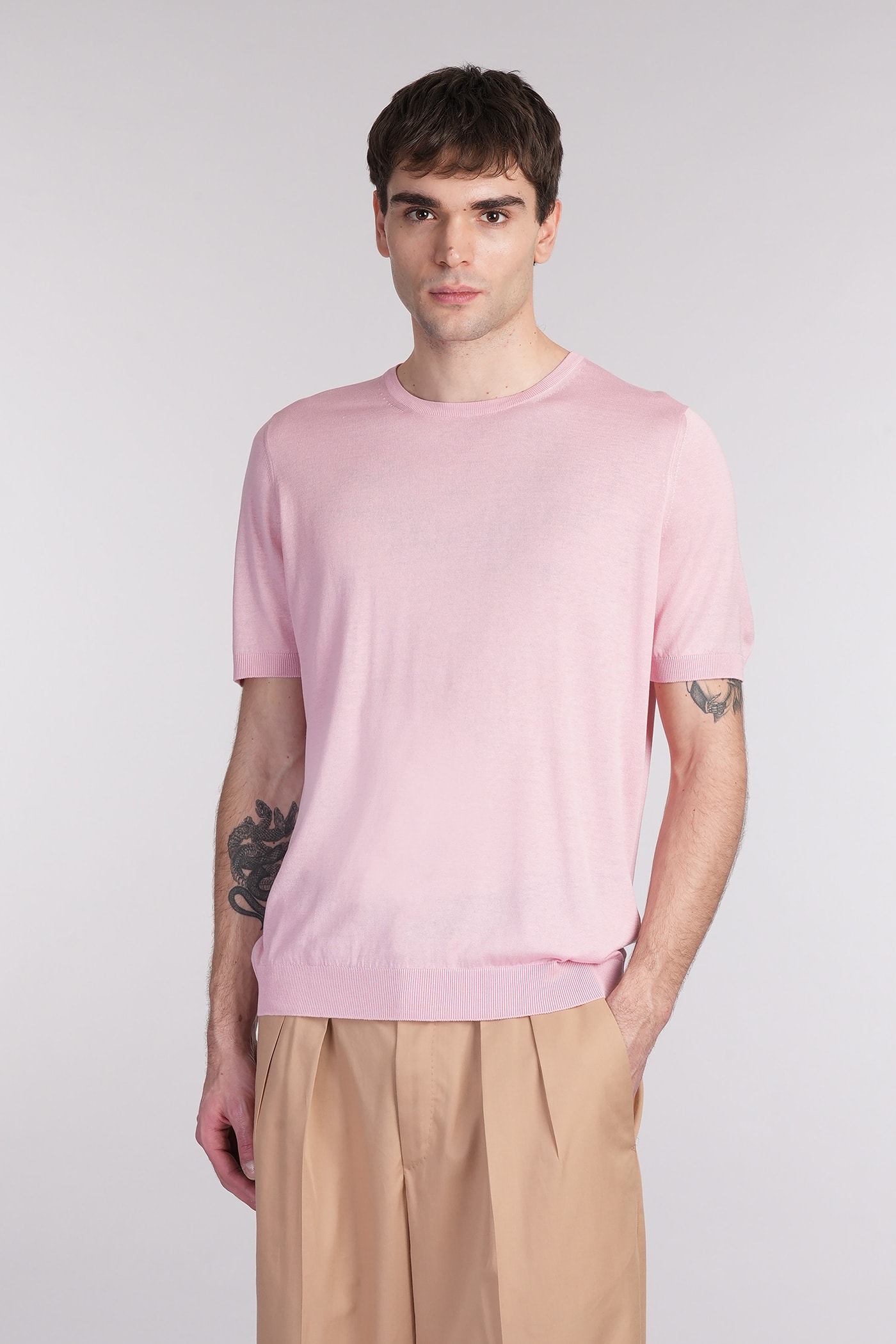 Tagliatore 0205 Josh T-shirt In Rose-pink Silk