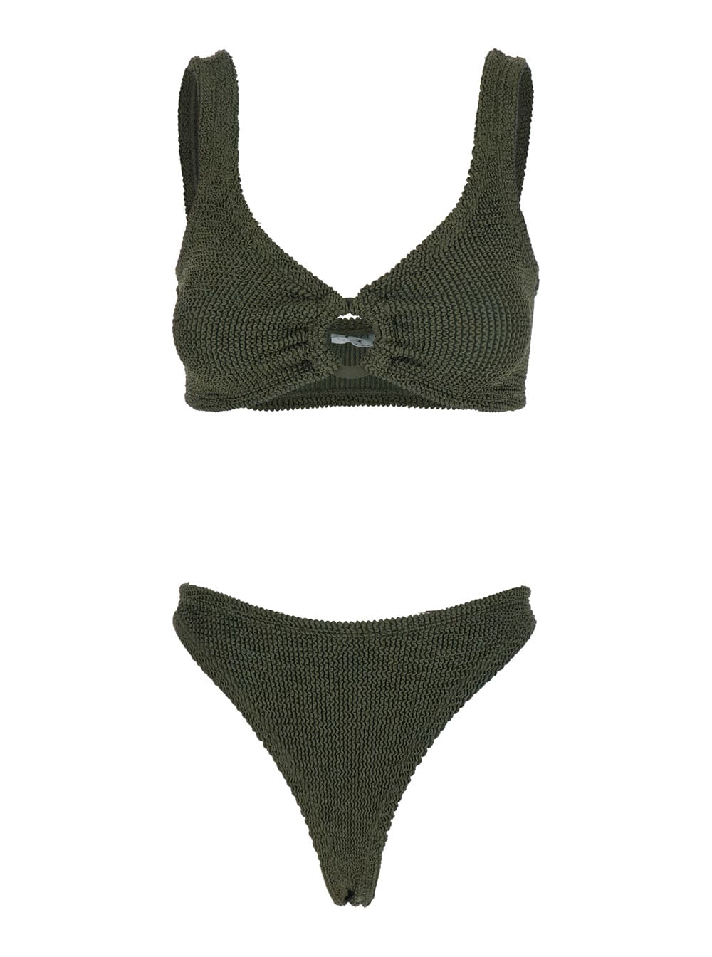 Hunza G julia Green Bikini With Chunky Fixed Straps And Cut-out With Ring In Tech Fabric Stretch Woman