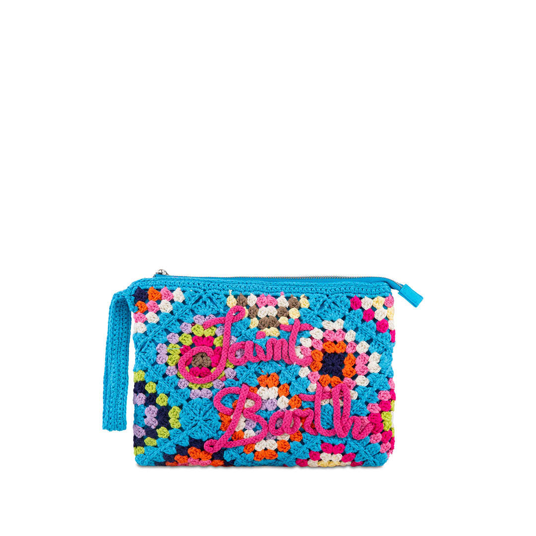 MC2 Saint Barth Parisienne Light Blue Crochet Pouch Bag With Saint Barth Embroidery