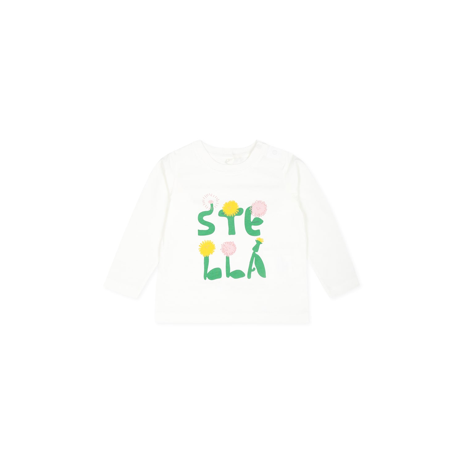Stella McCartney Kids White T-shirt For Baby Girl With Flowers And Logo