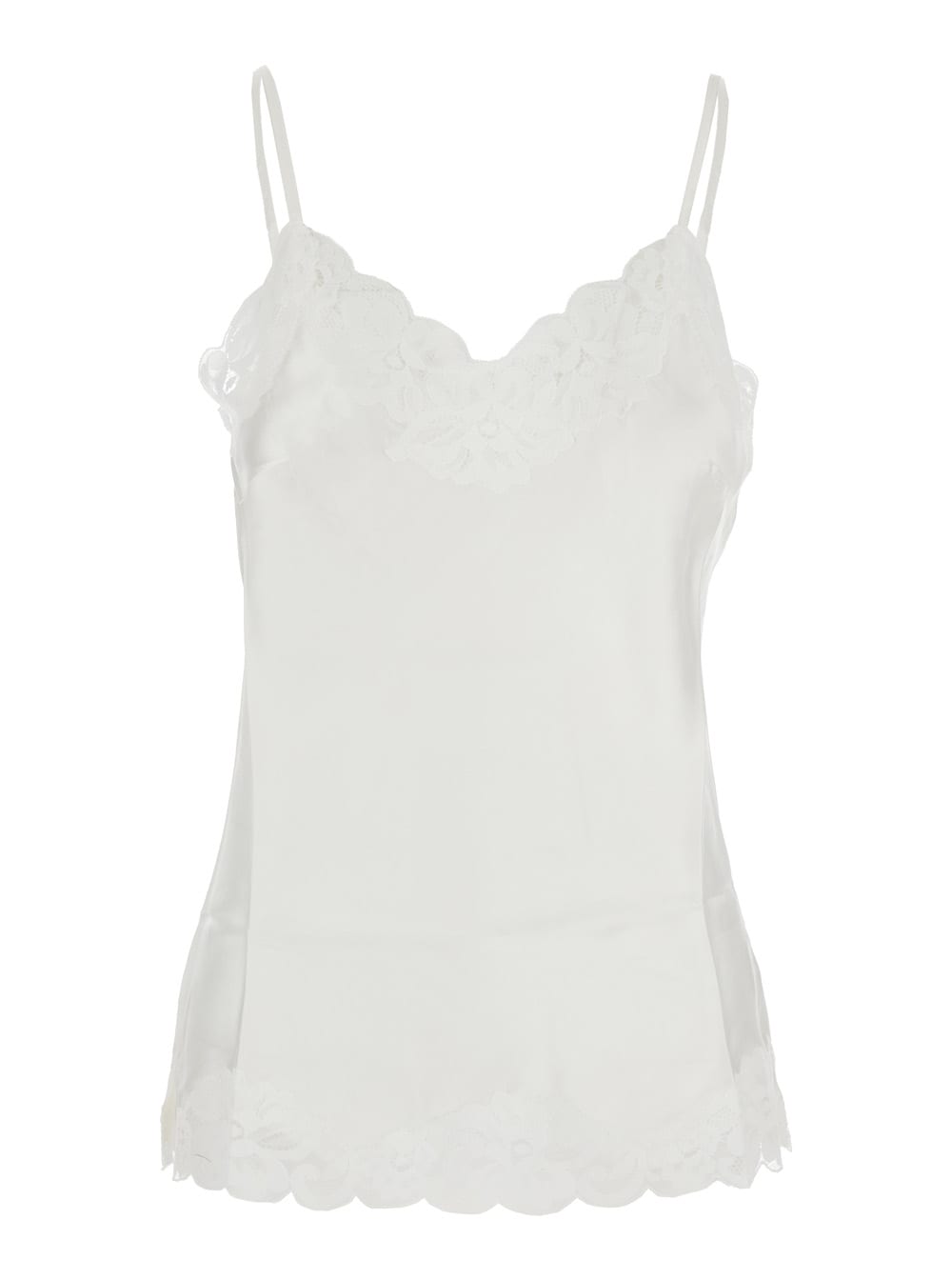 Gold Hawk White Sleeveless Top With Adjustable Spaghetti Straps And Floral Emellishment In Silk Woman