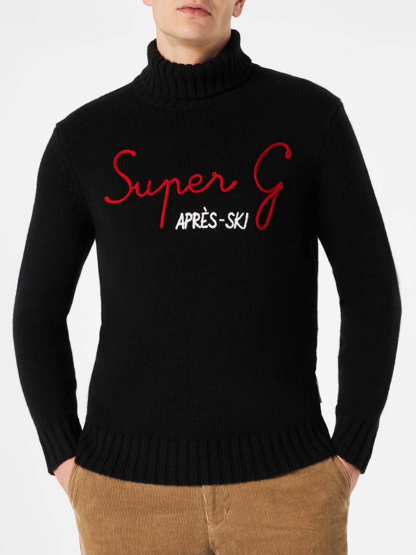 MC2 Saint Barth Man High Neck Sweater With Super G Embroidery Super G Special Edition