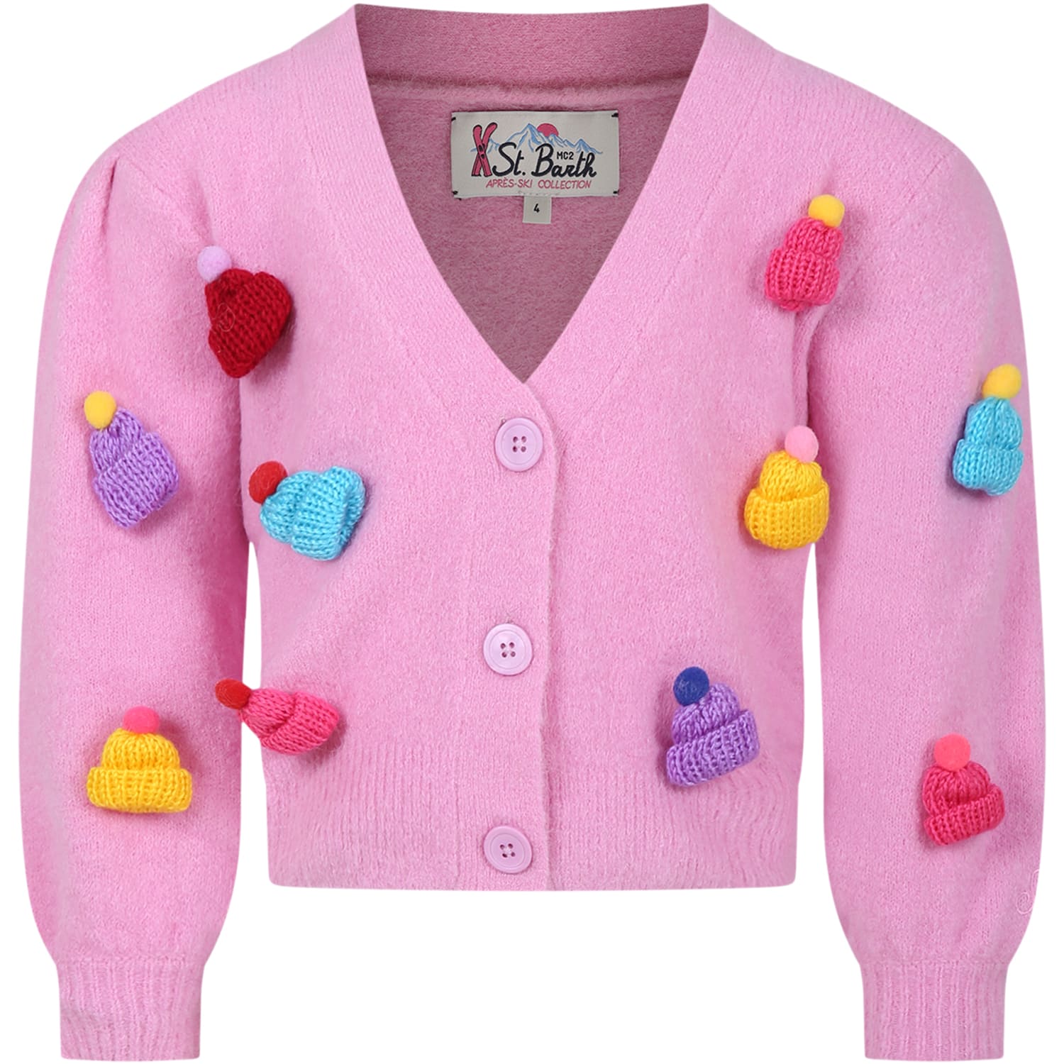 MC2 Saint Barth Pink Cardigan For Girl With Hats