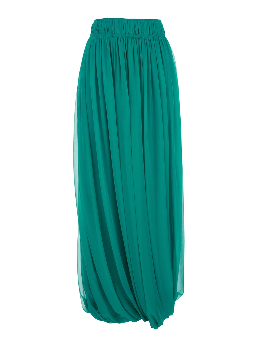 Alberta Ferretti Green Long Pleated Skirt With Elastic Waist In Silk Woman