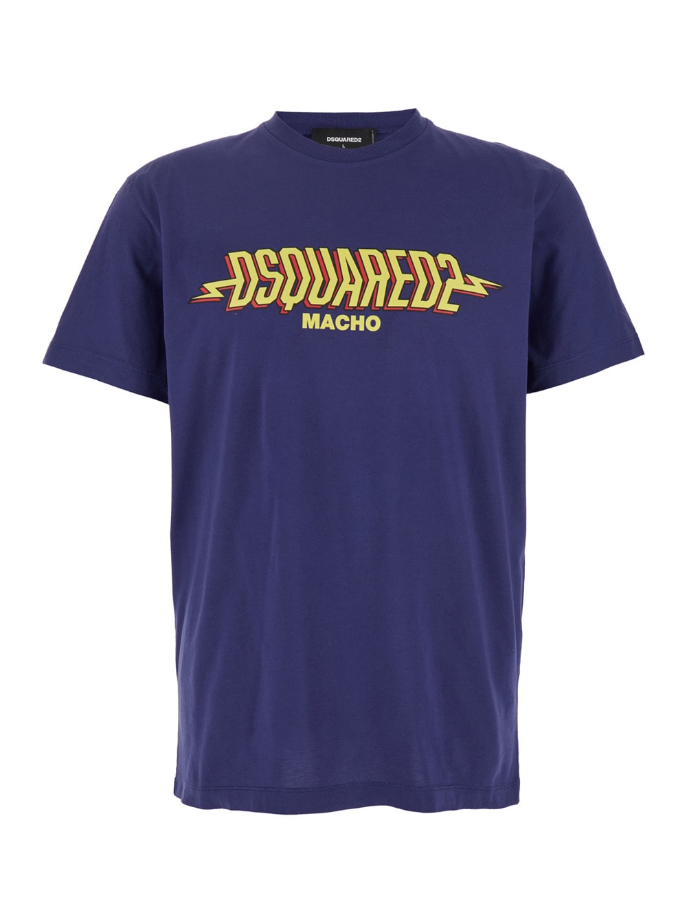 Dsquared2 Blue Crewneck T-shirt With Logo Print On The Front In Cotton Man