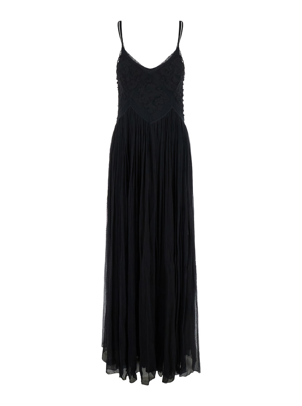 TwinSet Black Long Sleeveless Dress With V Neck In Viscose Woman