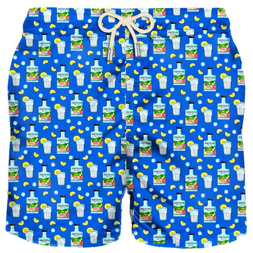 MC2 Saint Barth Man Light Fabric Swim Shorts With Gin Print Portofino Dry Gin Special Edition