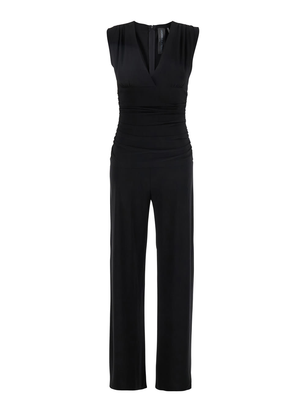 Norma Kamali Black Jumpsuit With V Neck And Shirred Waist In Tech Fabric Stretch Woman