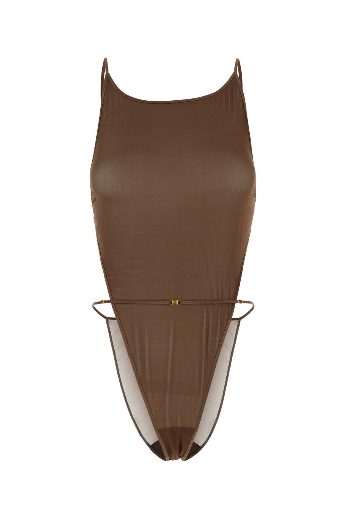 Saint Laurent Brown Stretch Silk Bodysuit