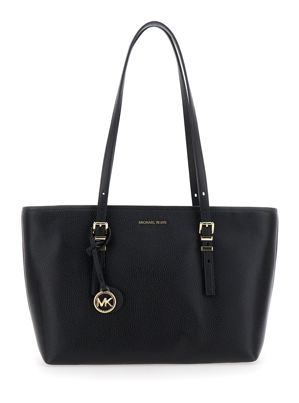 MICHAEL Michael Kors quinn Black Medium Tote Bag With Removable Logo Charm And Embossed Logo Lettering On The Front In Grained Leather Woman