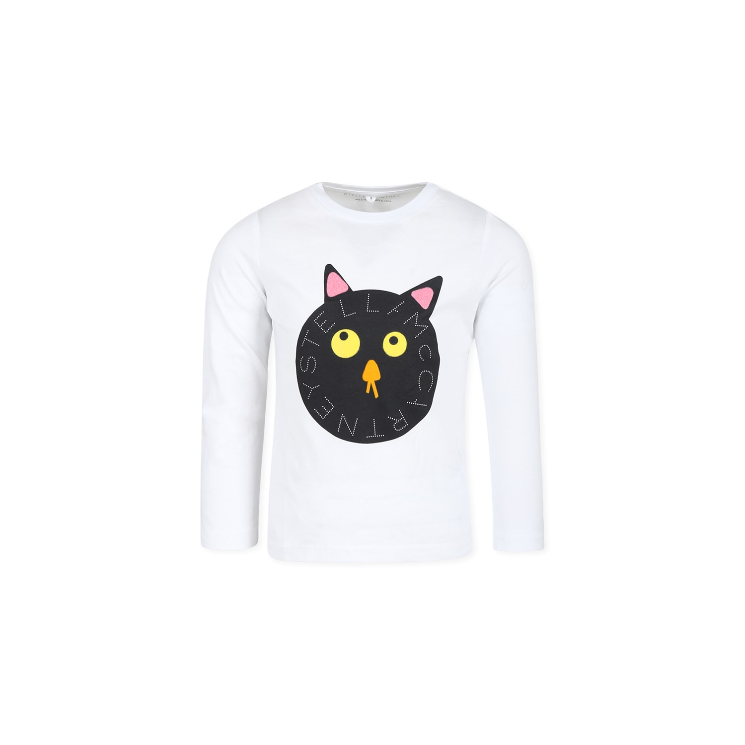 Stella McCartney Kids White T-shirt For Girl With Cat Print