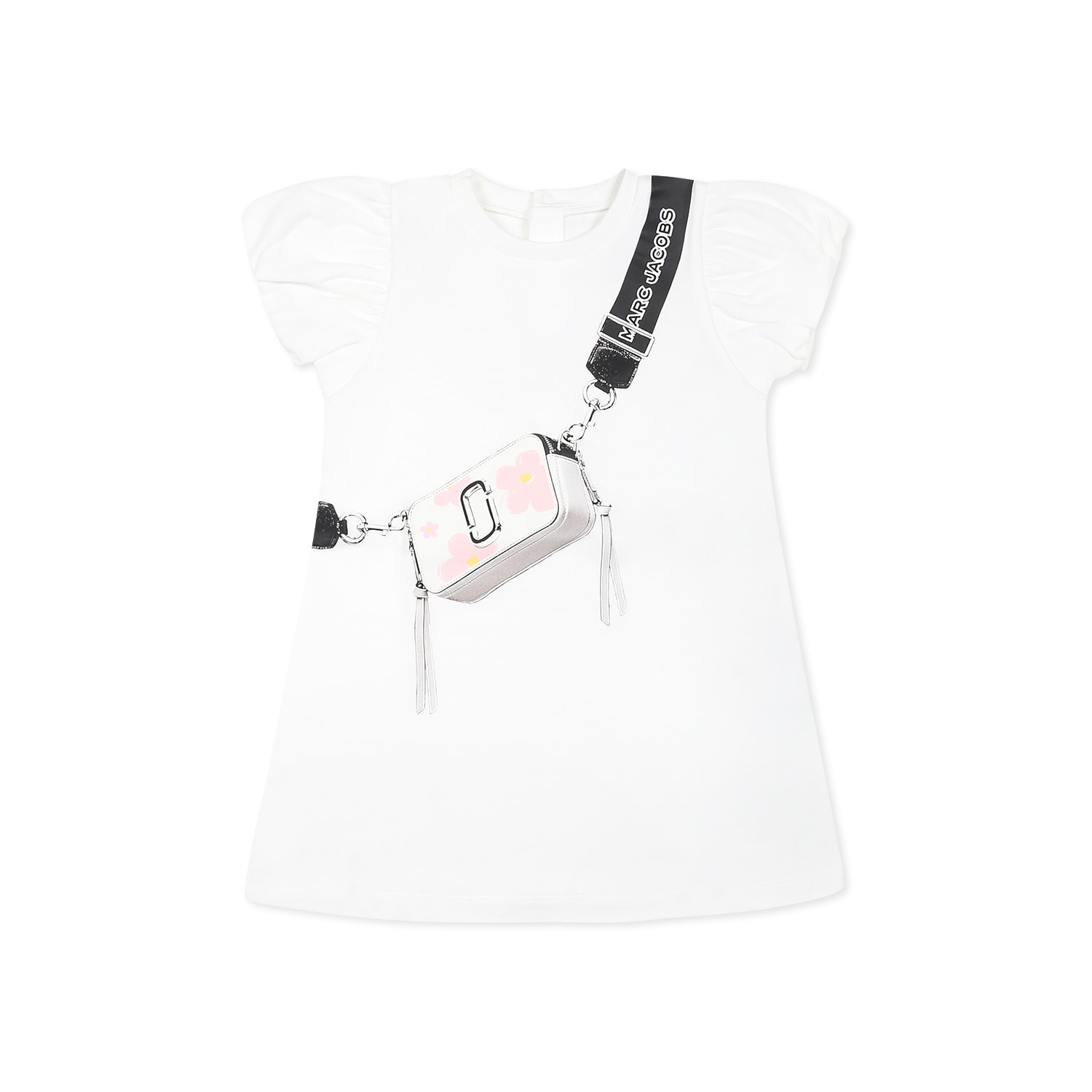 Marc Jacobs White Dress For Baby Girl With Bag Print