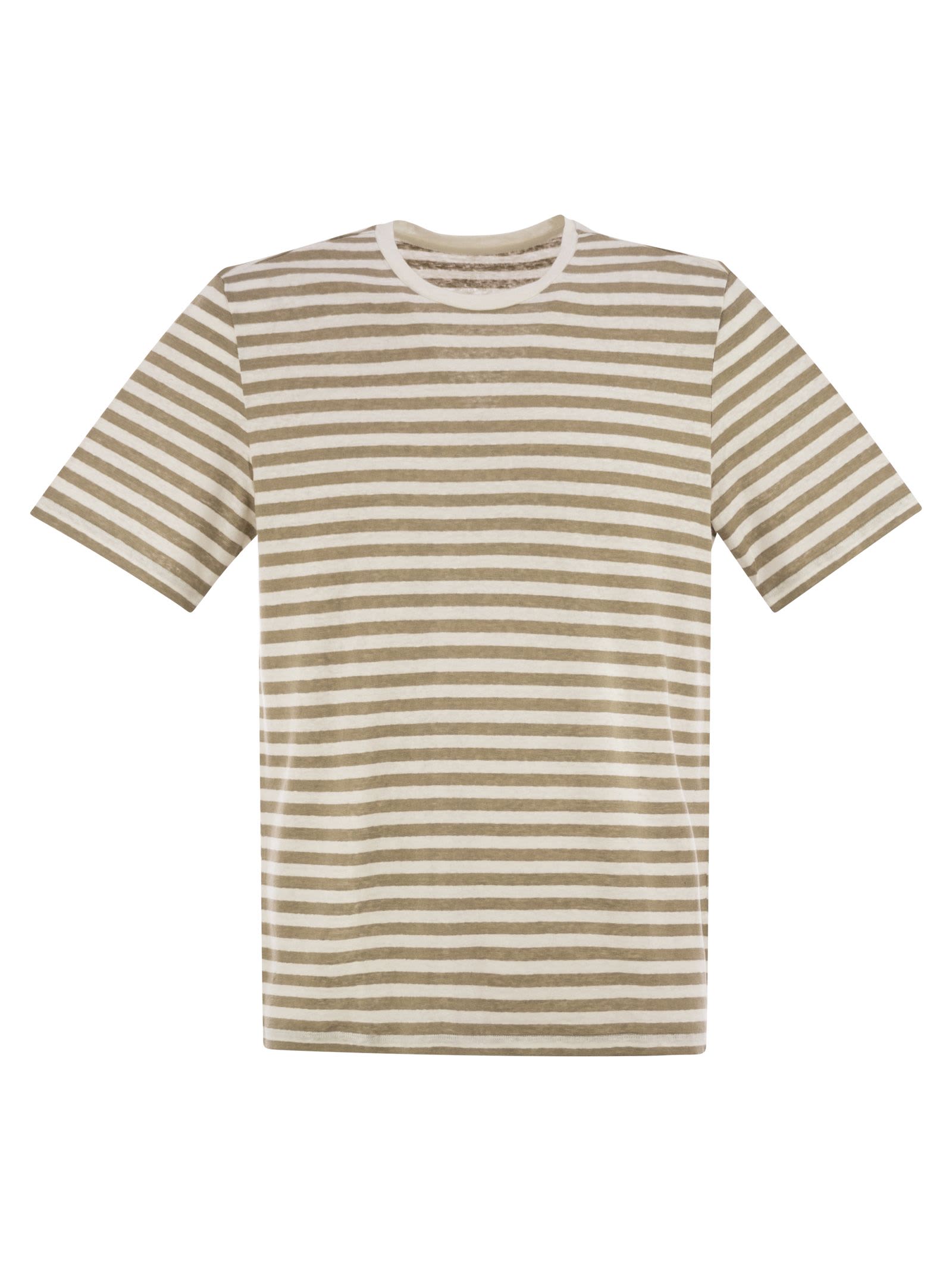 Majestic Filatures Striped Linen Crew-neck T-shirt