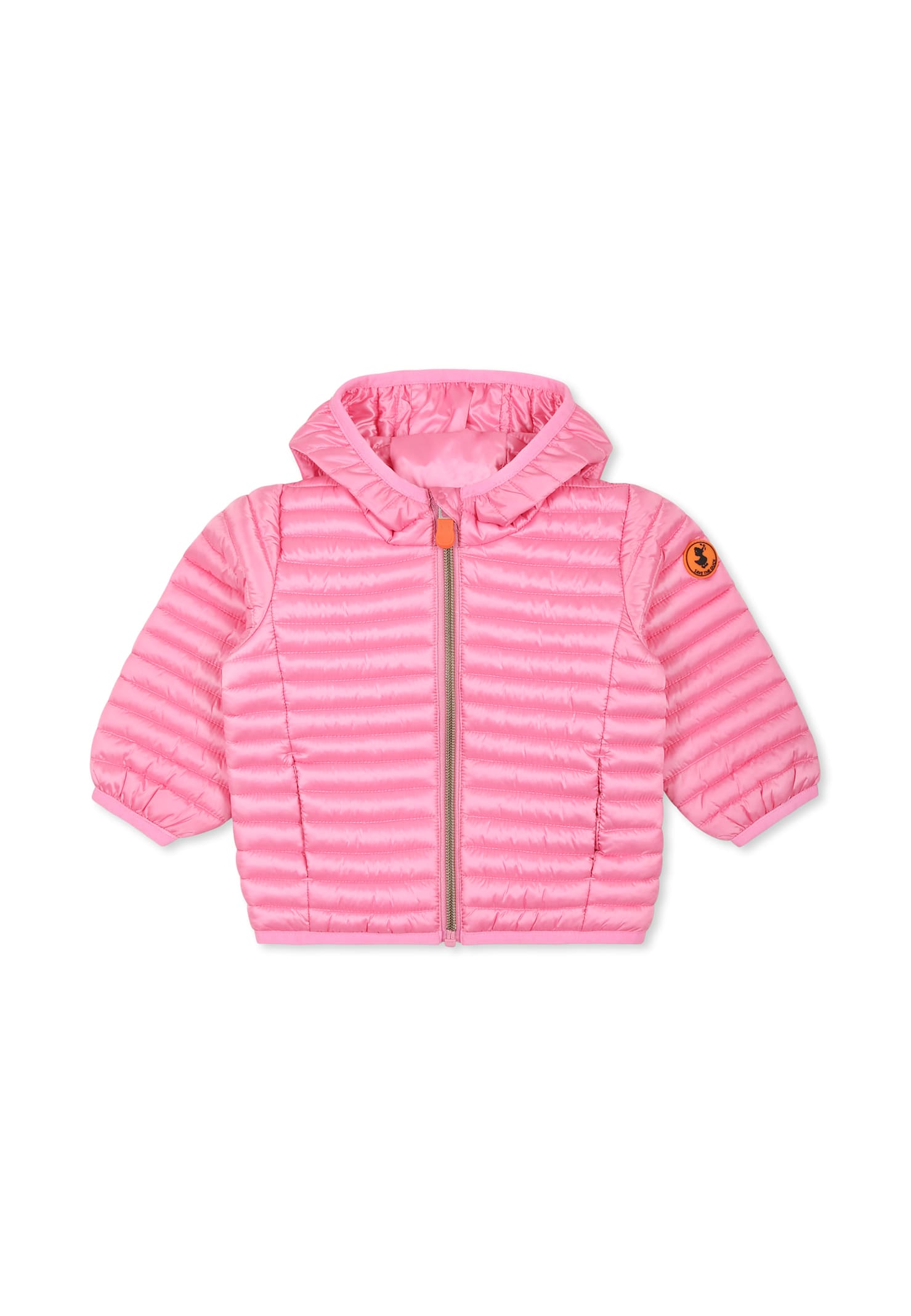 Save the Duck Pink Down Jacket For Baby Girl With Logo