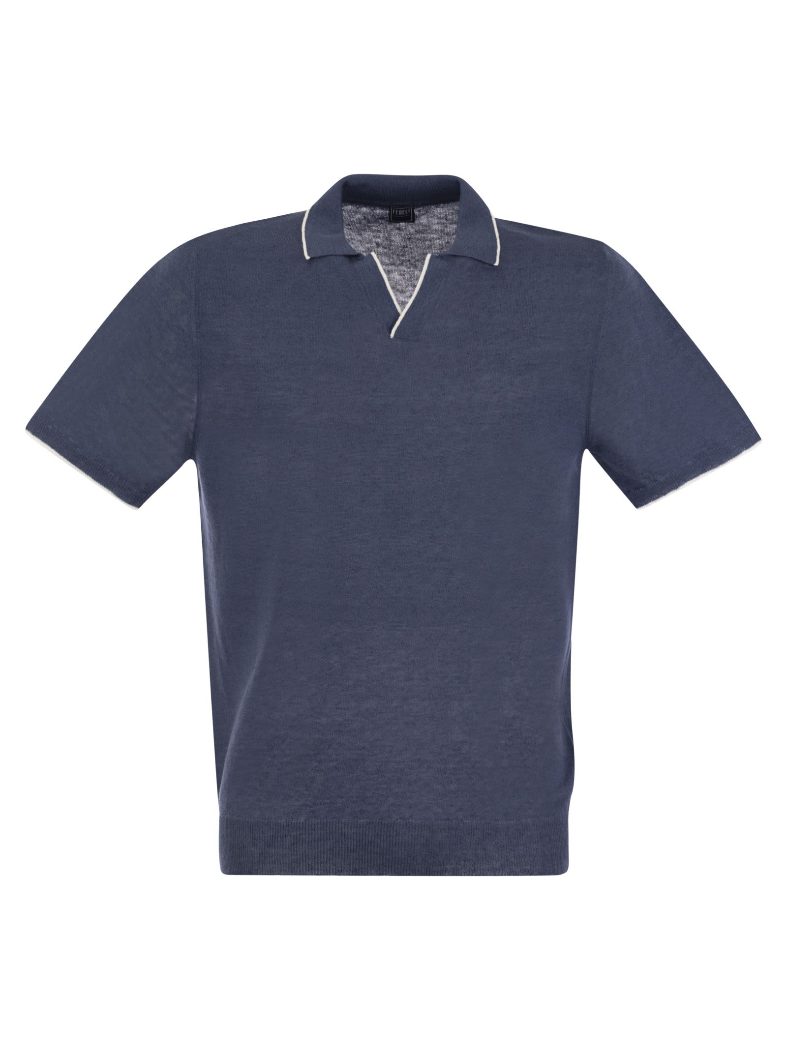 Fedeli Polo Shirt With Open Collar In Linen And Cotton