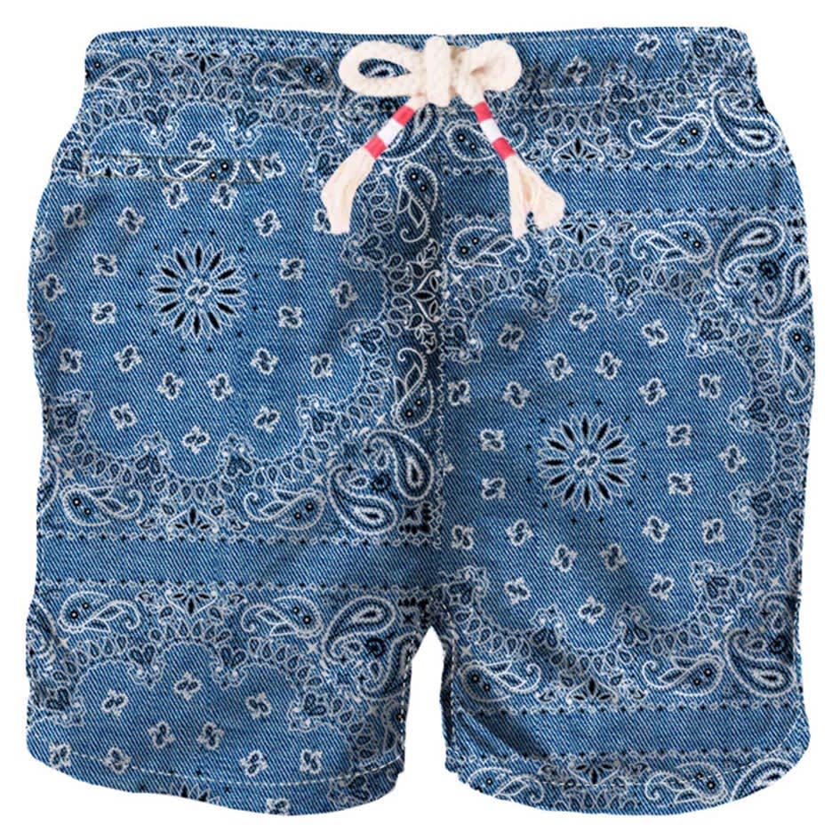 MC2 Saint Barth Man Swim Shorts With Denim Bandanna Print