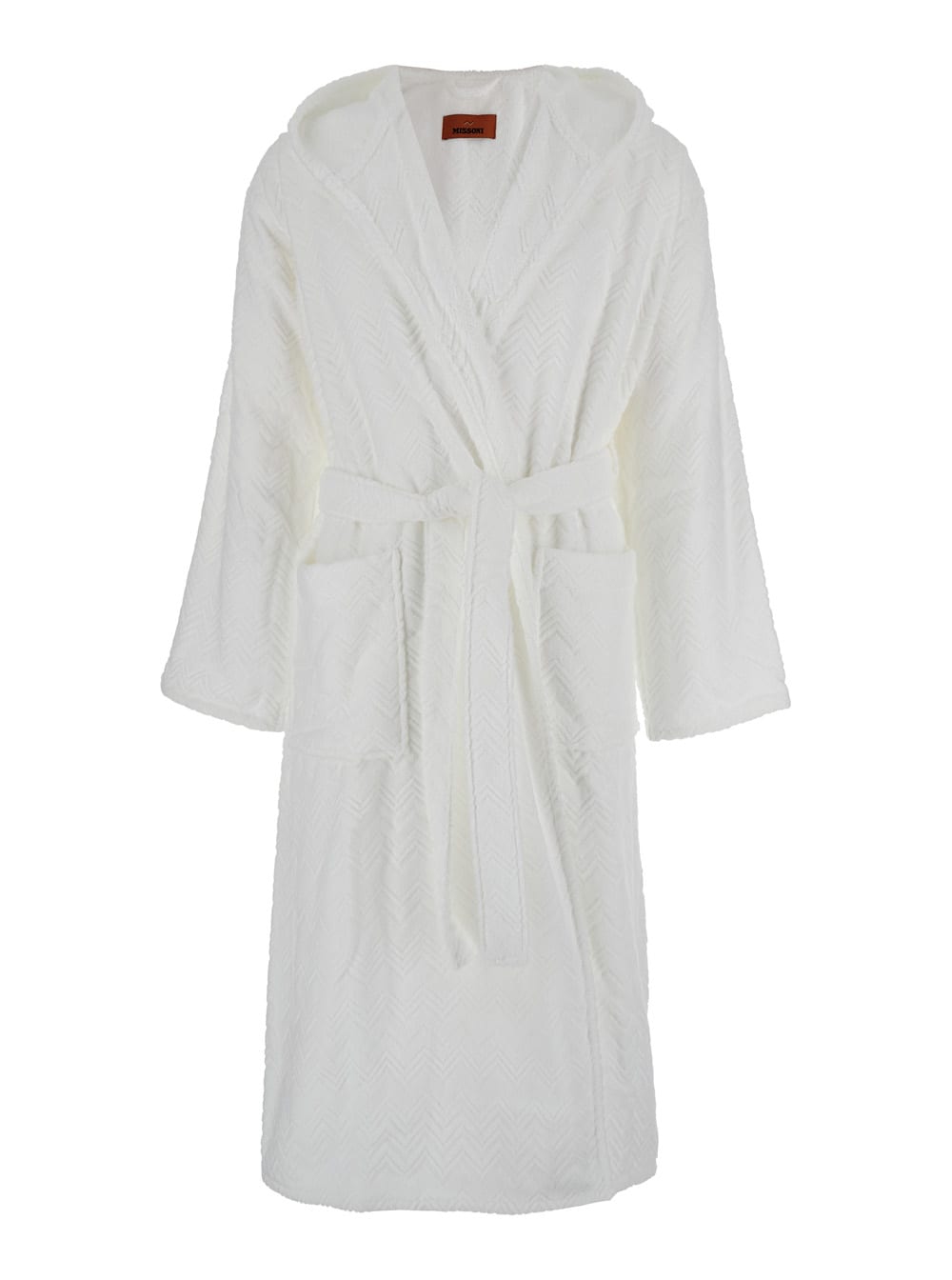 Missoni White Bathrobe With Zig Zag Motif In Cotton