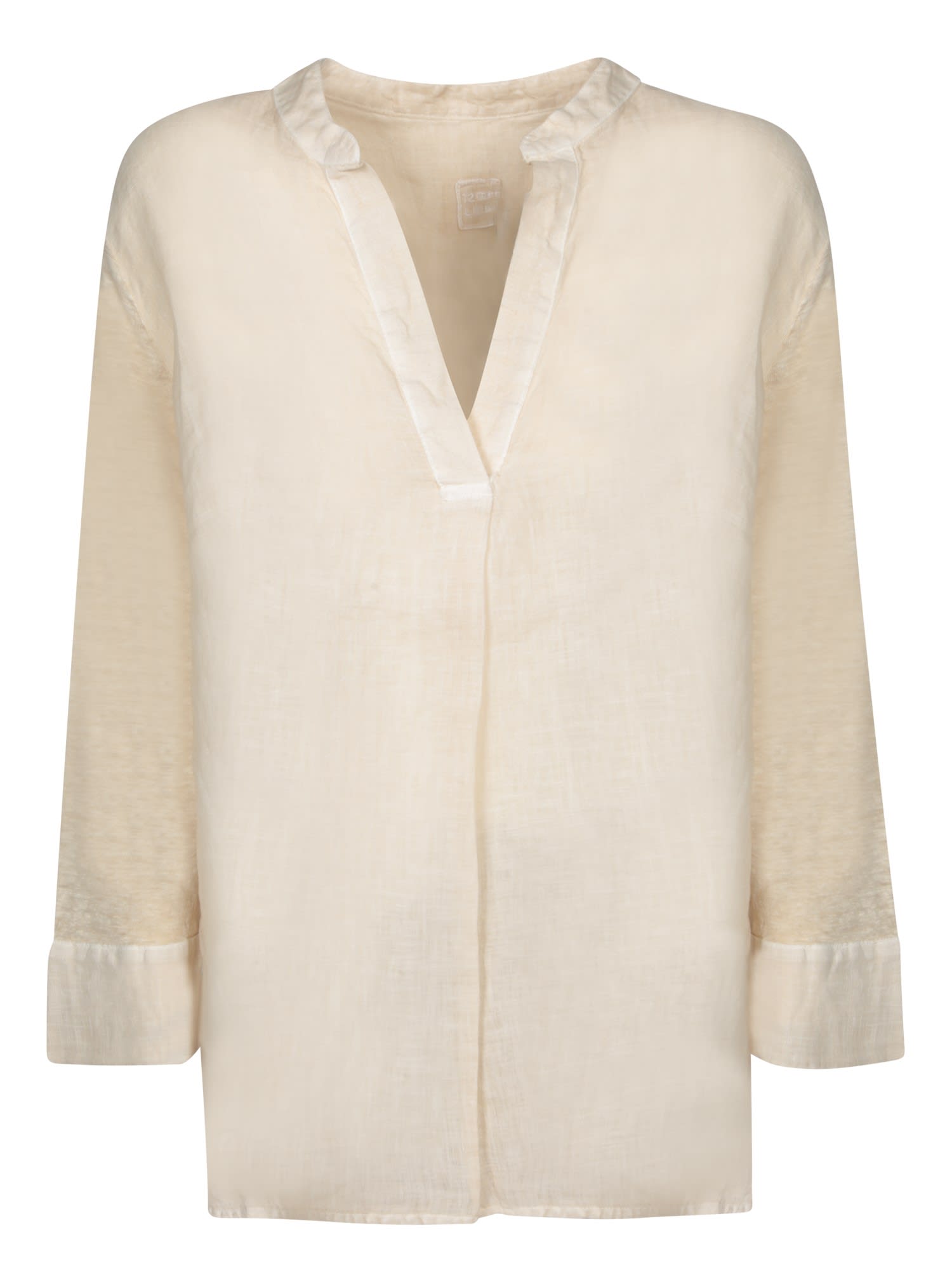 120% Lino Safari Soft Beige Linen Blouse