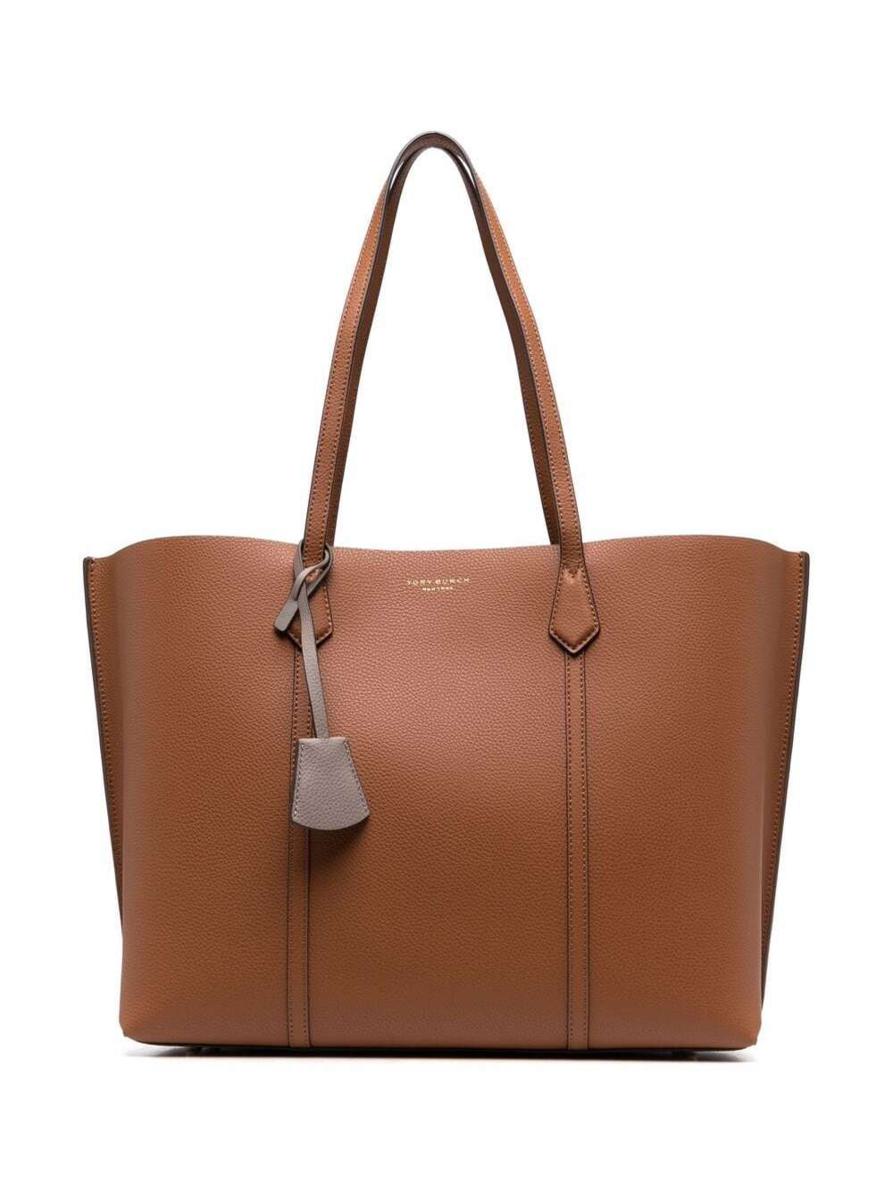 Tory Burch Perry 女士棕色粒面皮革挂饰购物袋