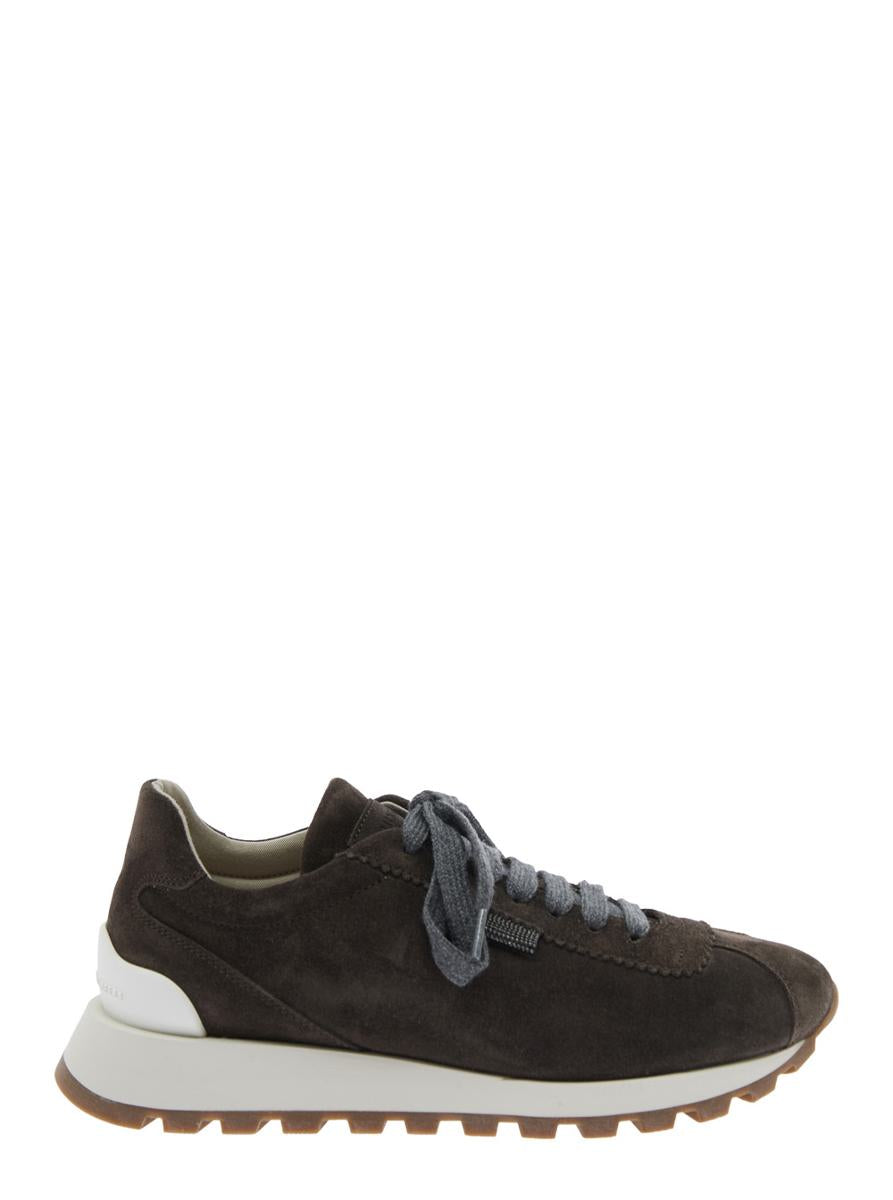 Brown Low Top Sneakers With Monil Detail On The Side And Embossed Logo Lettering On The Rear In Leather Woman