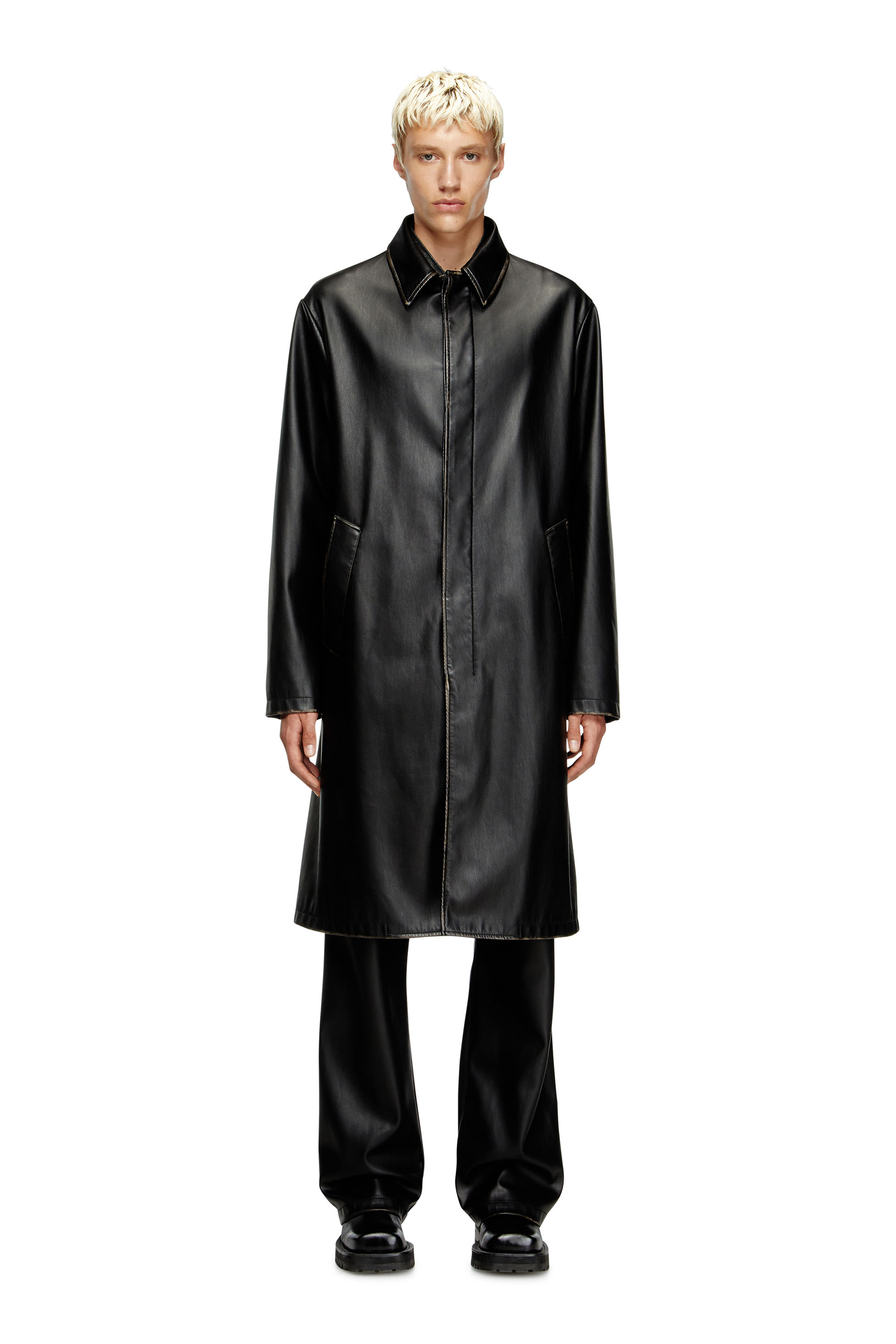 Diesel - Distressed car coat with flannel lining - Jackets - Man - Black