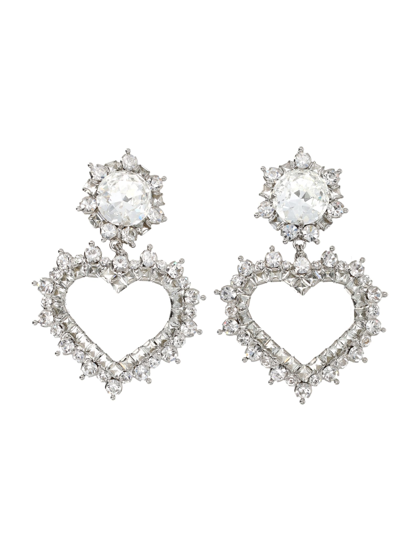 Alessandra Rich Rhinestone Earrings With Heart Pendant