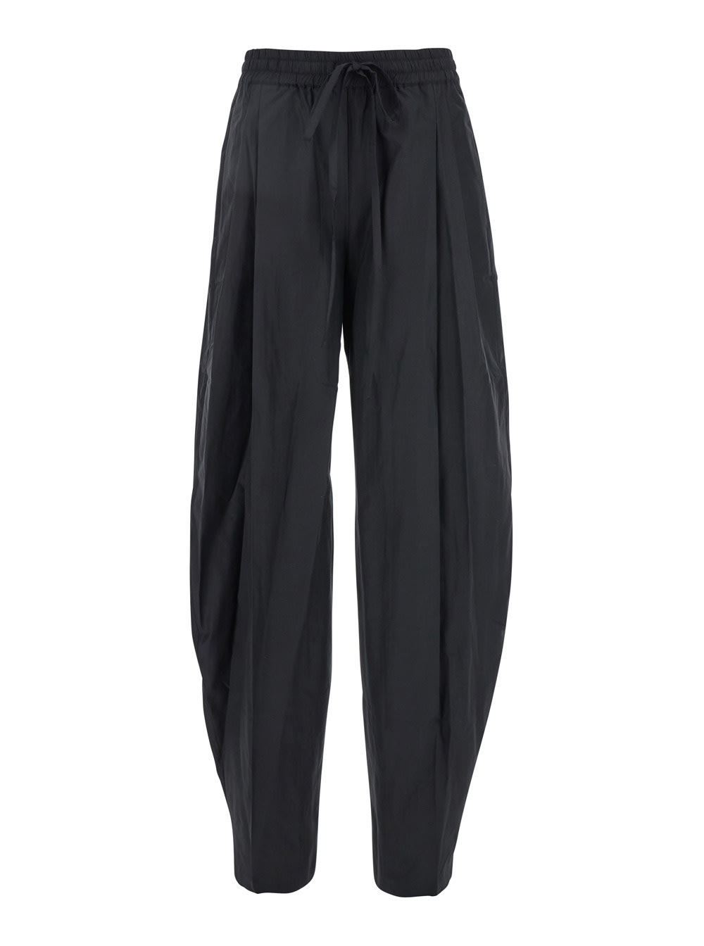 The Andamane Black Pants With Cannon Pleats And Elastic Waist With Drawstring In Cotton Blend Woman