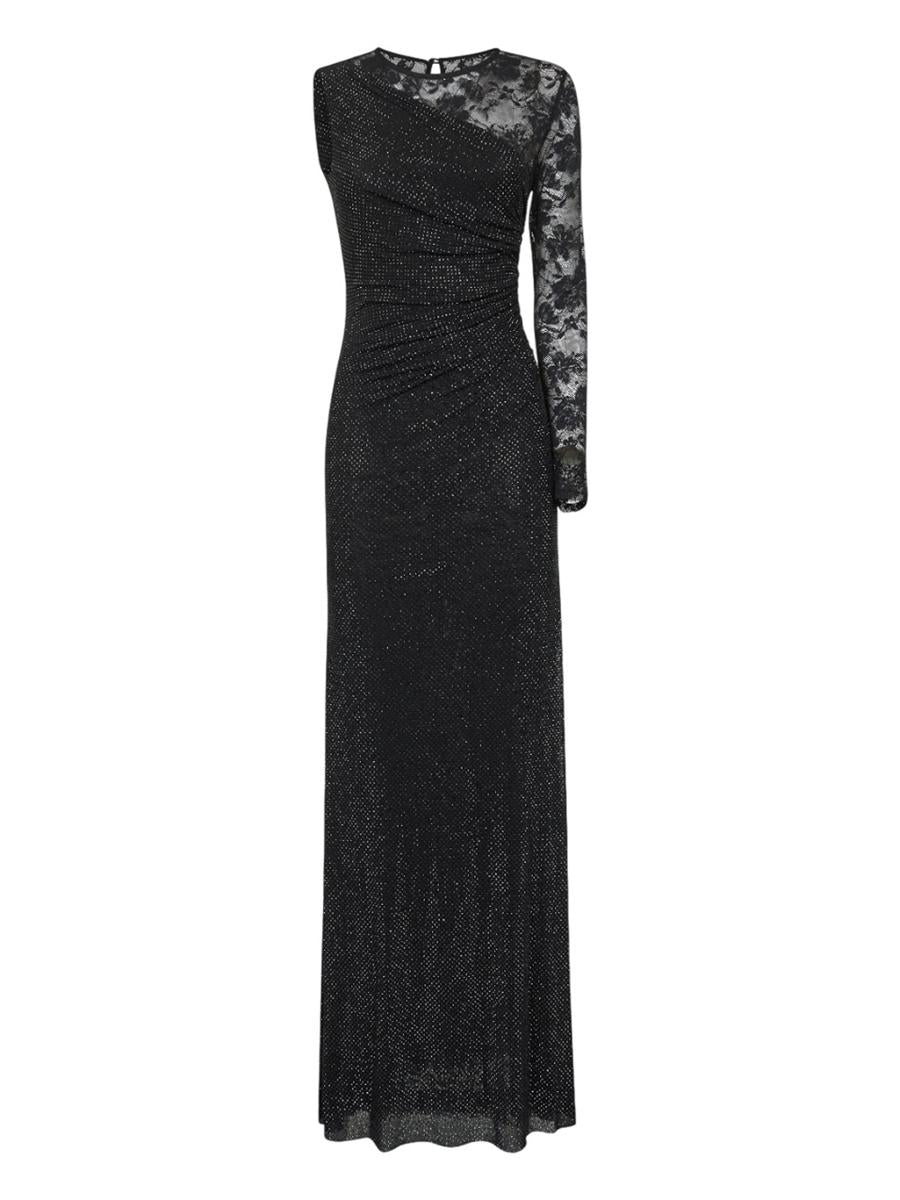 Self-Portrait Black Rhinestone Mesh And Lace Maxi Dress