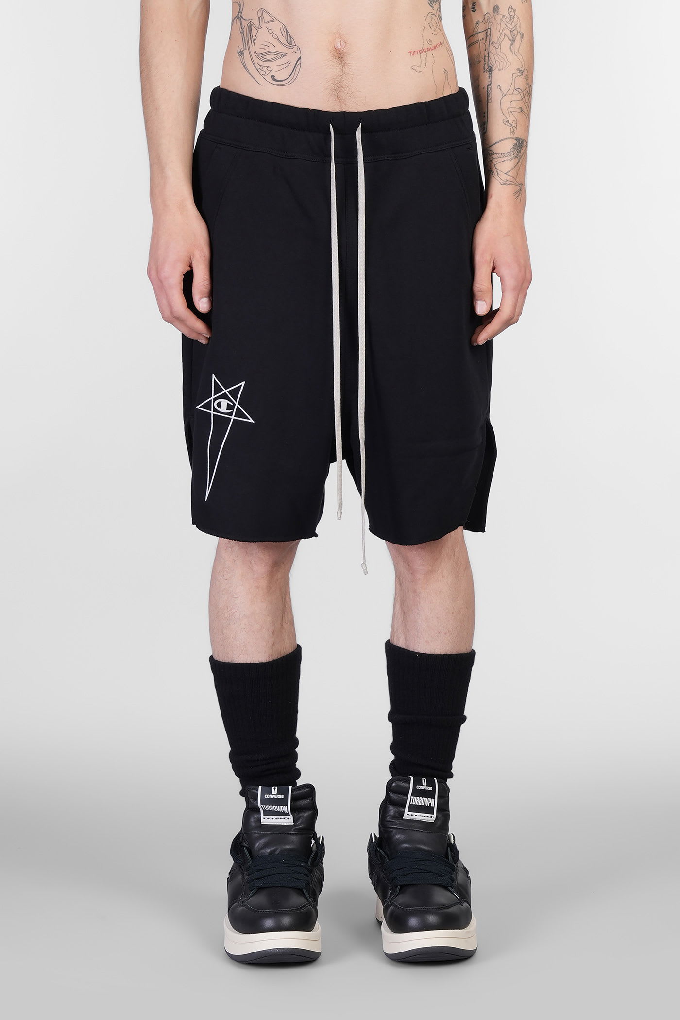 Rick Owens x Champion Beveled Pods Shorts In Black Cotton