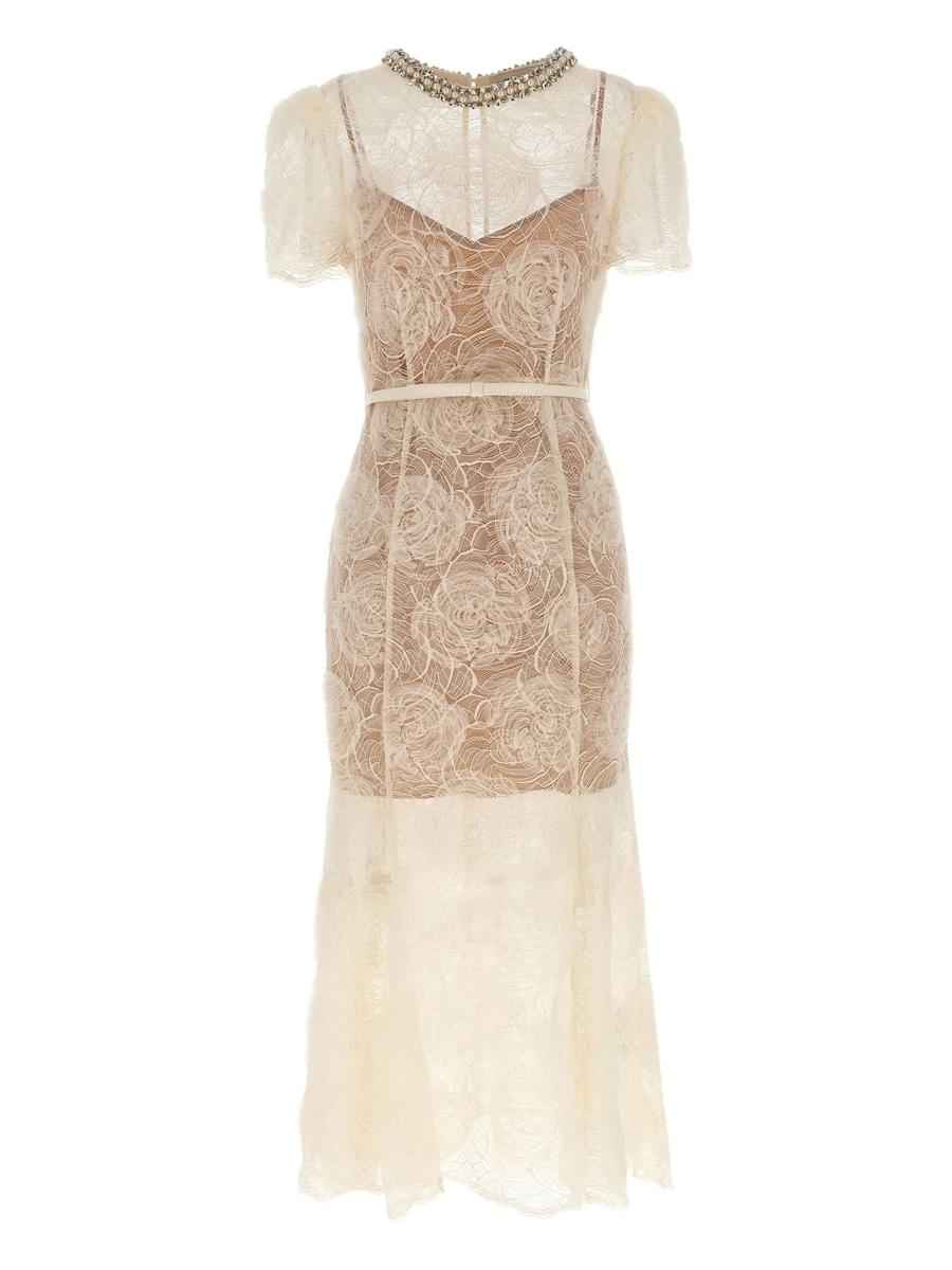 Self-Portrait Cream Tulle Lace Midi Dress Clothing