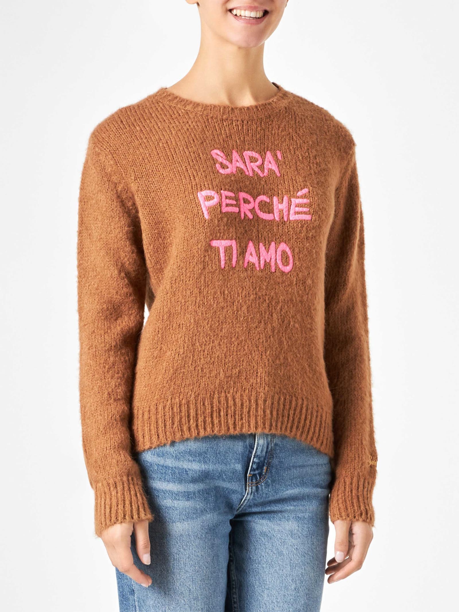 MC2 Saint Barth Woman Brown Brushed Sweater With Embroidery
