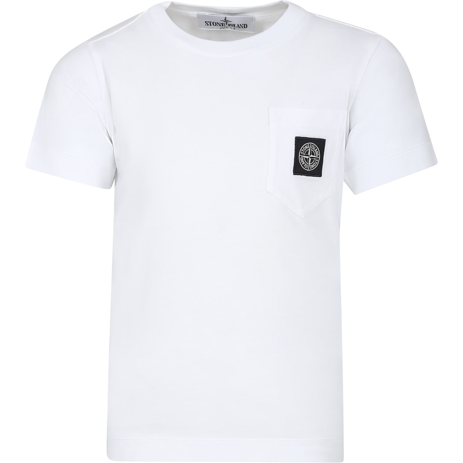 Stone Island Junior White T-shirt For Boy With Iconic Patch