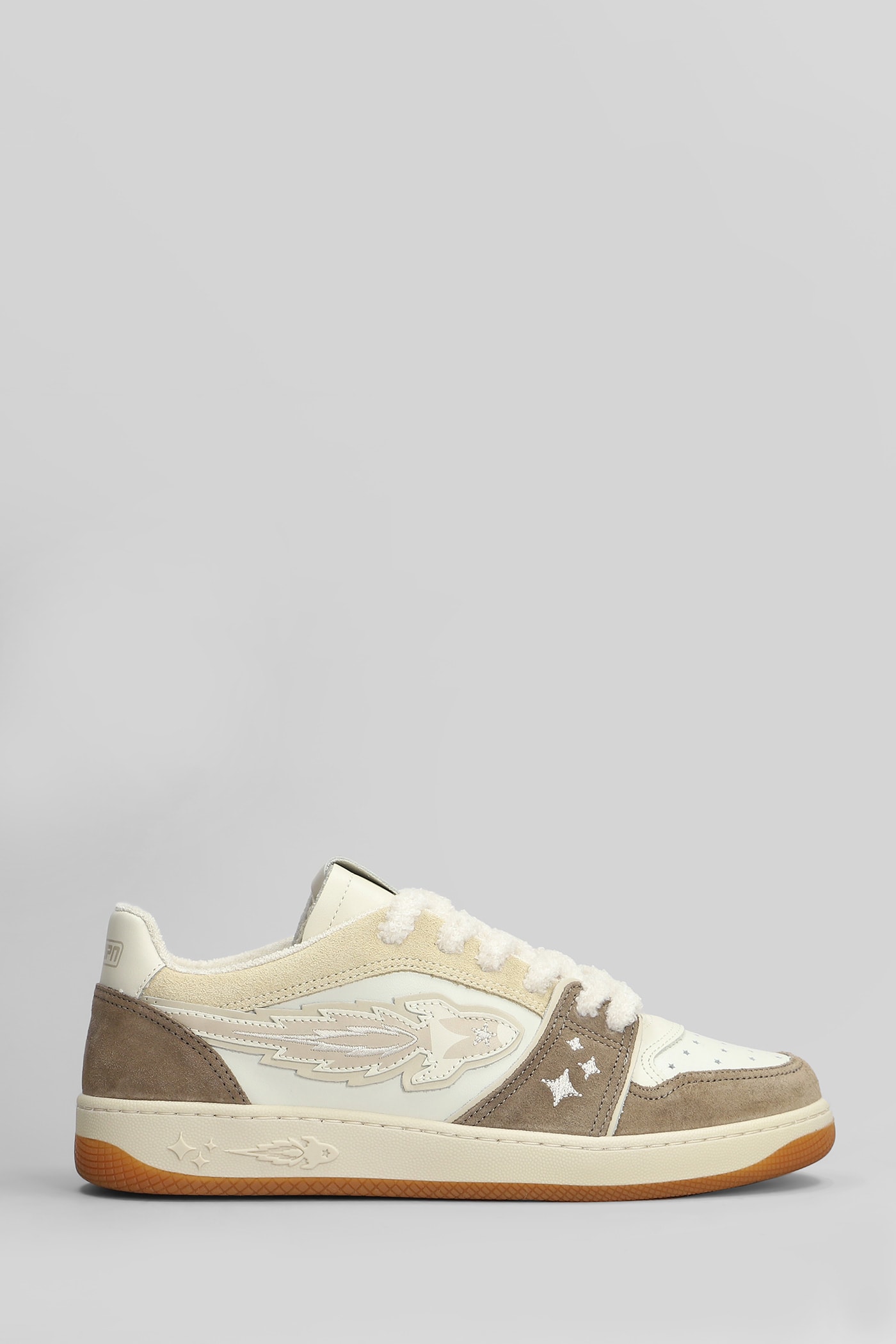Enterprise Japan Egg Rocket Sneakers In Beige Suede And Leather
