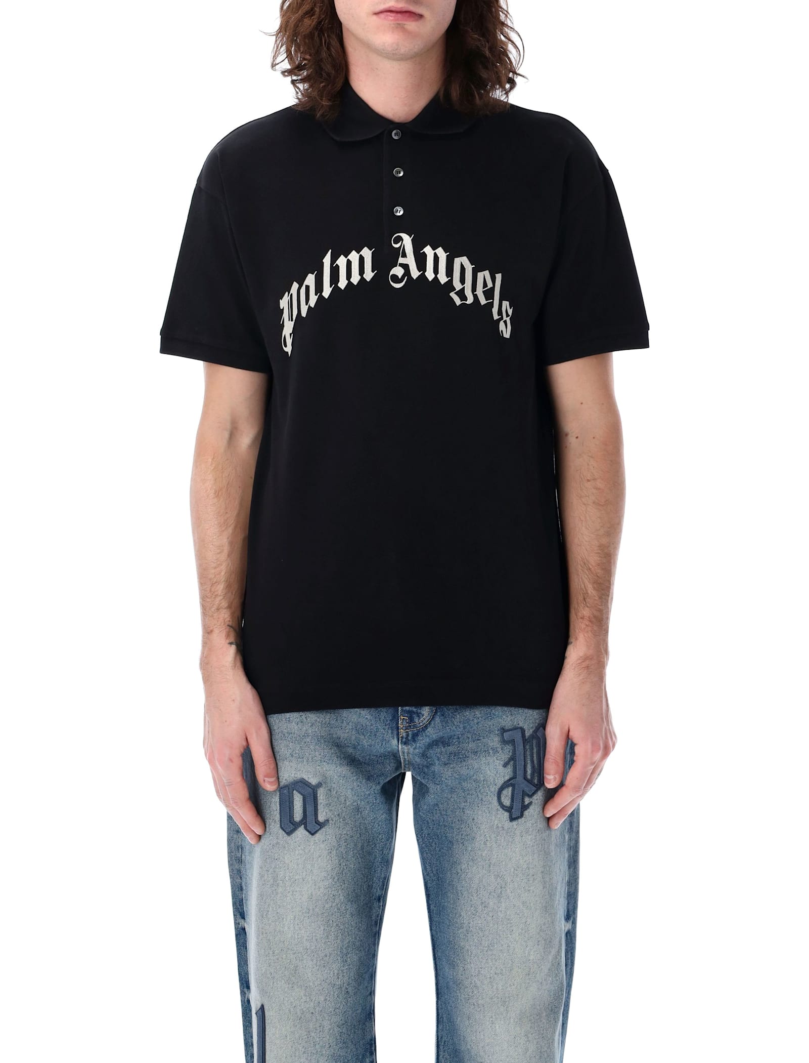 Palm Angels Curved Logo Polo T-shirt
