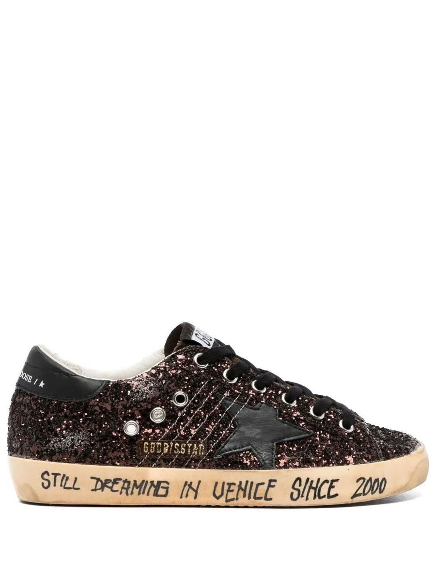 Golden Goose "Super Star" Glitter Upper Suede Tongue Leather Star And Heel Signature Foxing Shoes