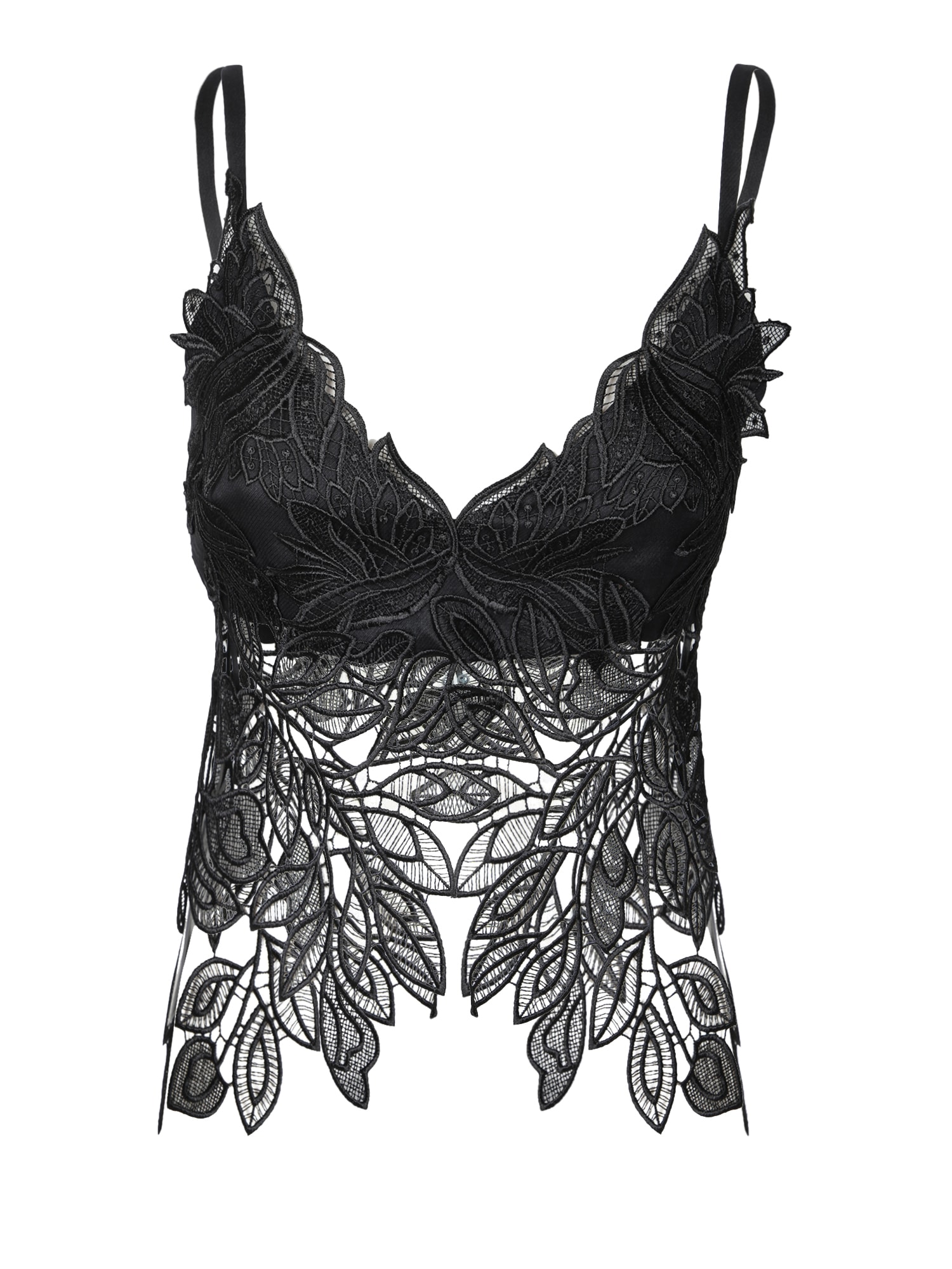 Alberta Ferretti 黑色树叶 Macramã 上衣