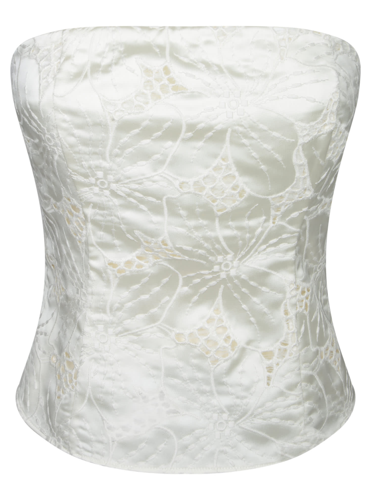 Genny White Floral Stretch Satin Strap Top