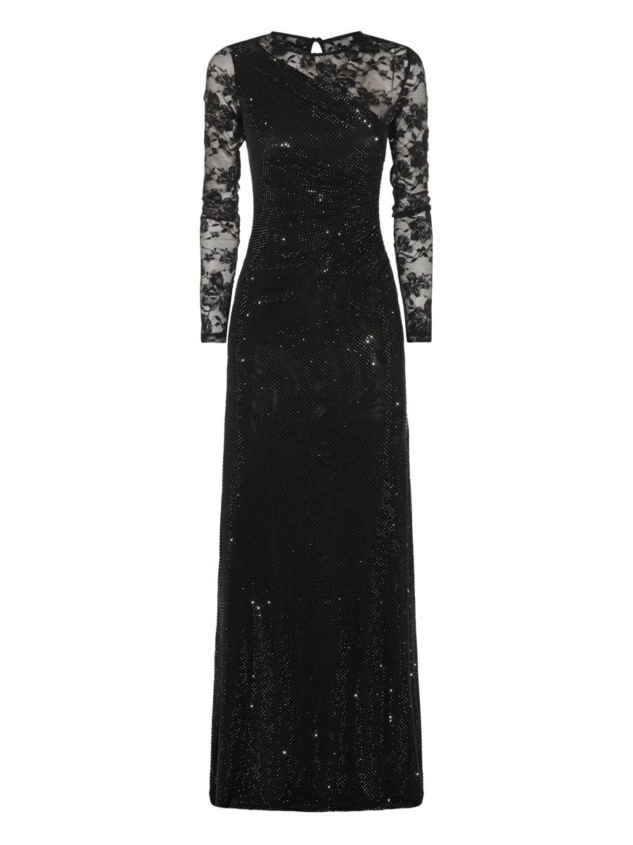 Self-Portrait Black Rhinestone Lace Sleeves Maxi Dress Clothing