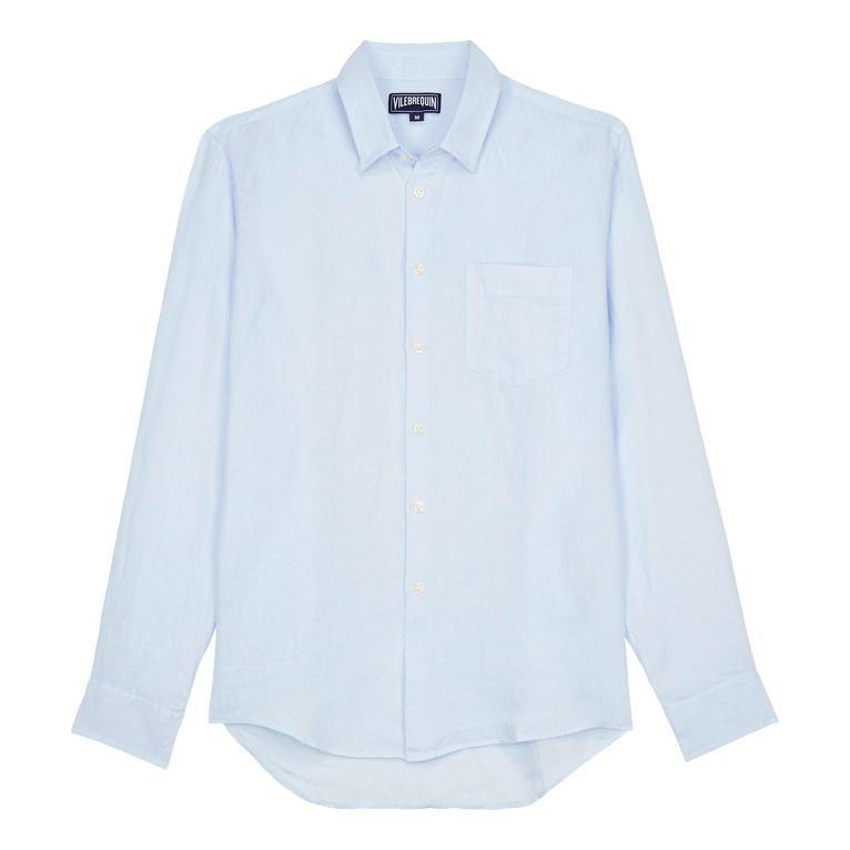 Vilebrequin Men Linen Shirt Solid - Caroubis - Blue - Size M