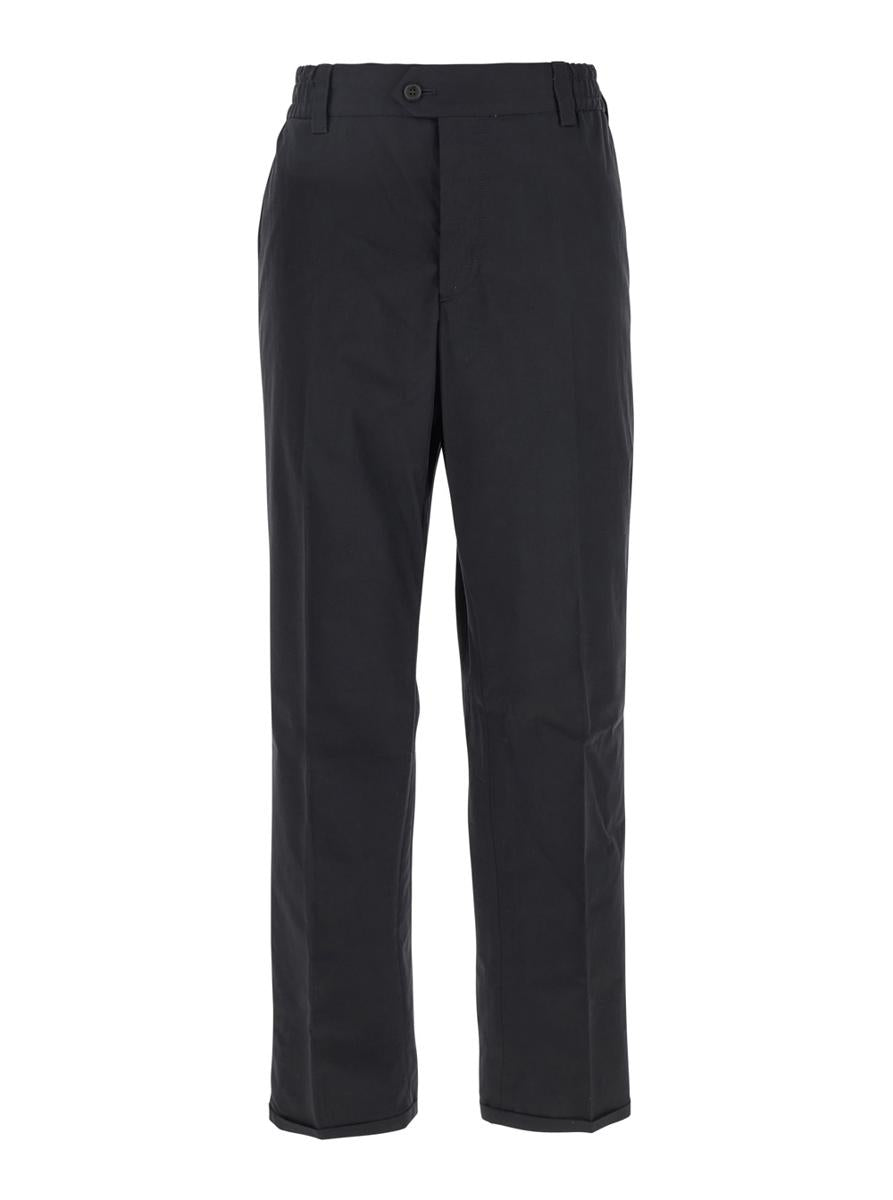 Black Pants With Elastic Waist In Cotton Blend Man
